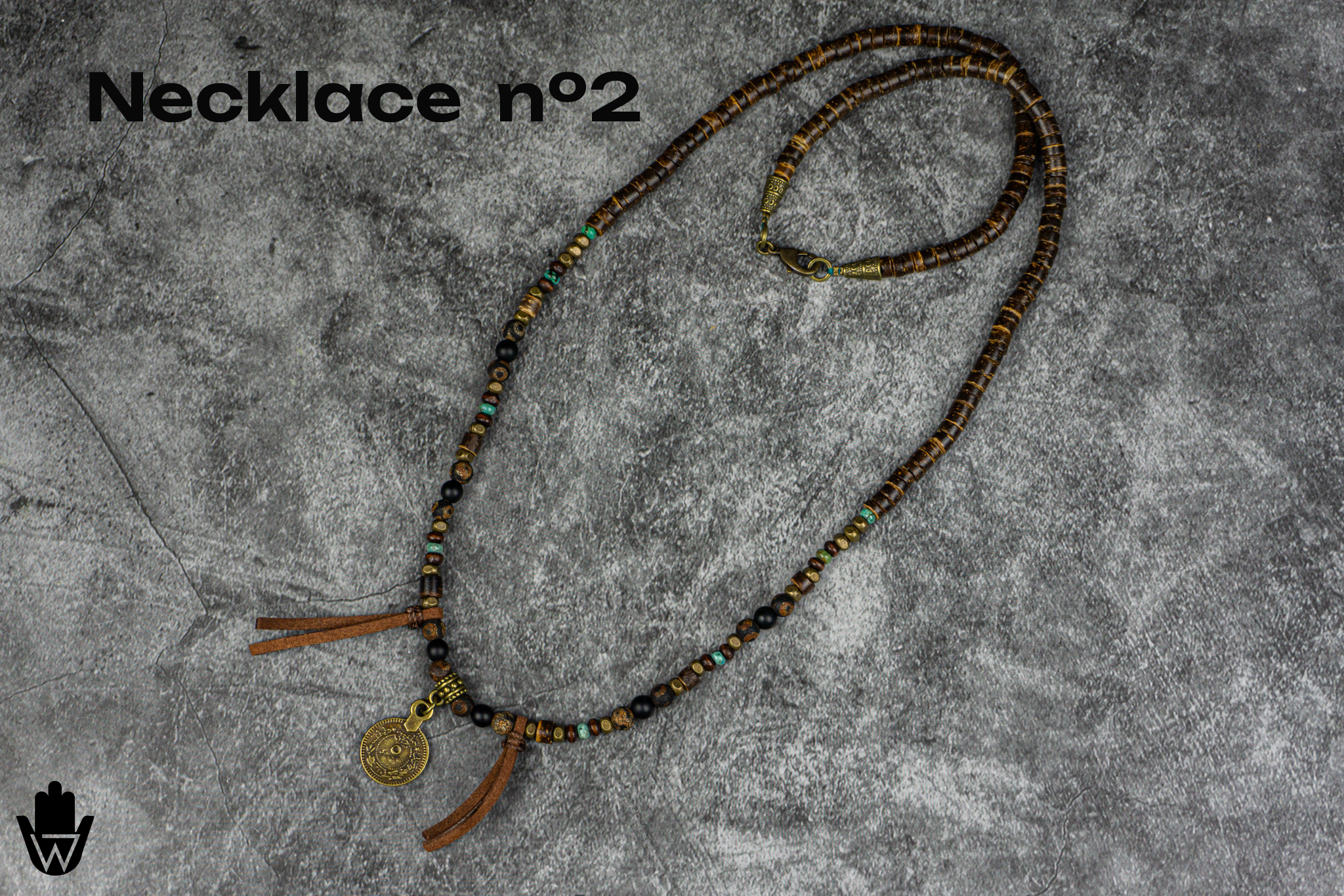 long beaded necklacewith an ancient coin pendant- wander jewellery