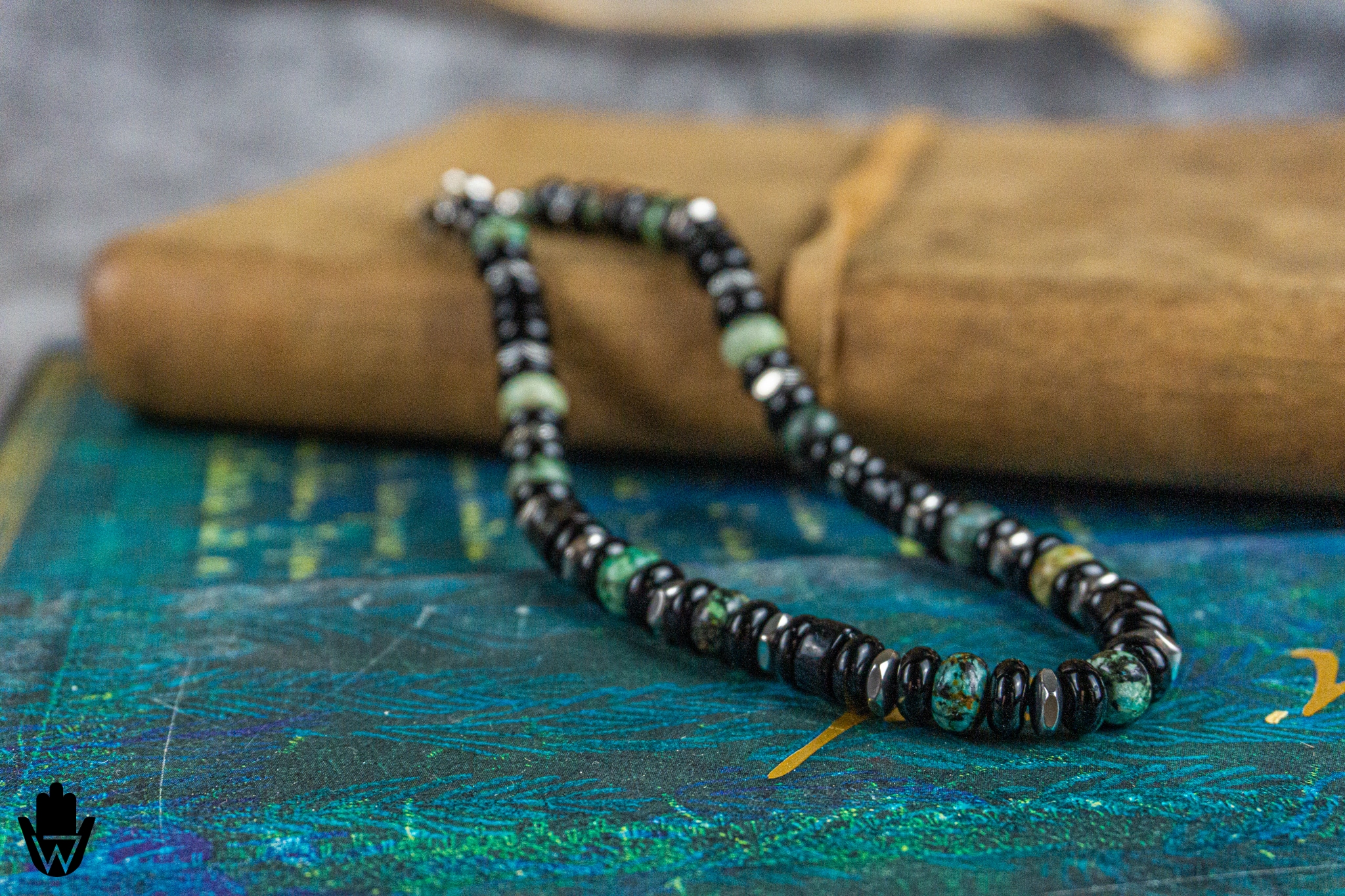 onyx and gree jasper gemstone bead waterproof anklet- wander jewellery
