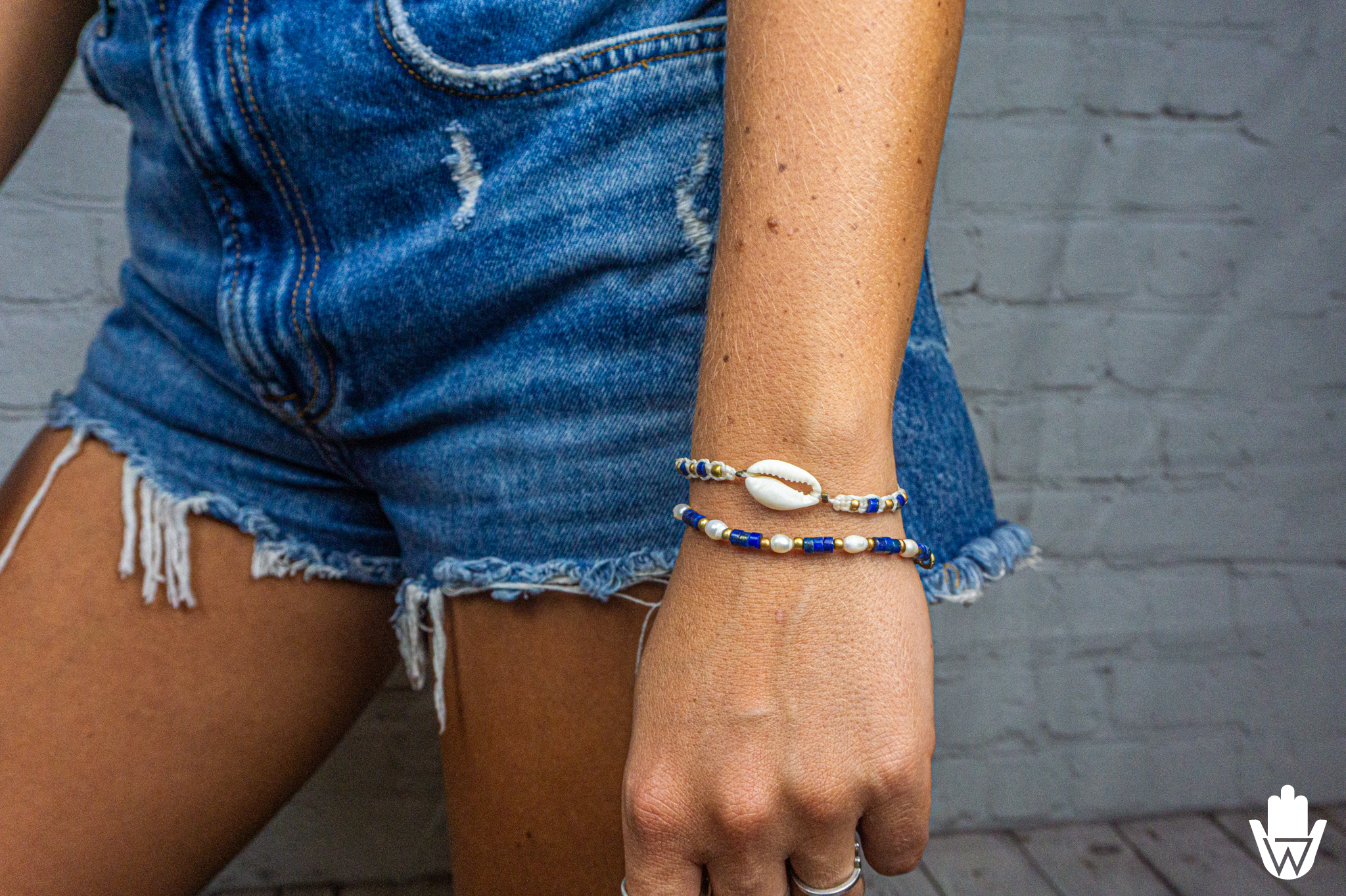womens bracelet set made of lapis lazuli gemstone beads, pearls and shell- wander jewellery