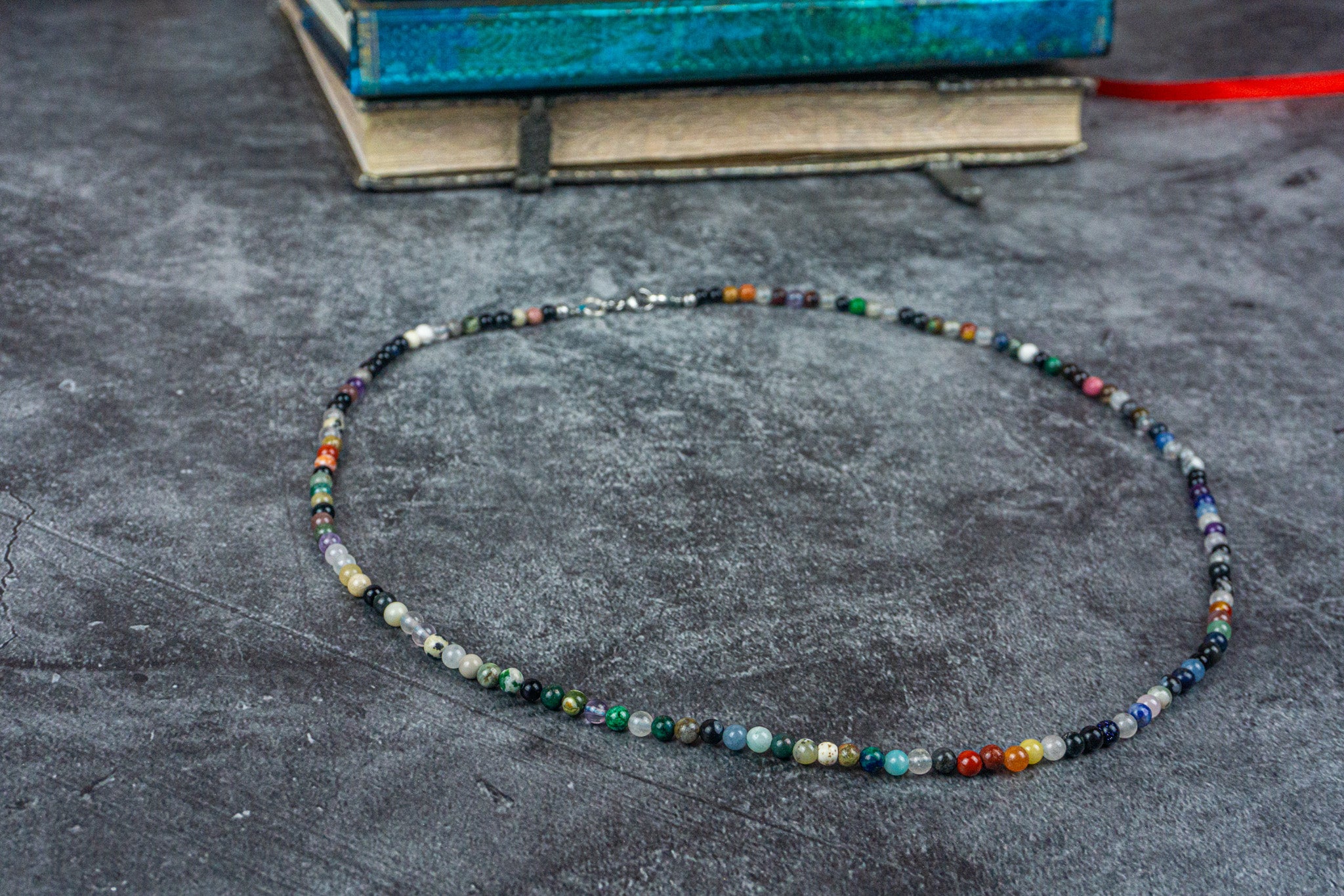 long multi gemstone beaded surfer necklace- wander jewellery