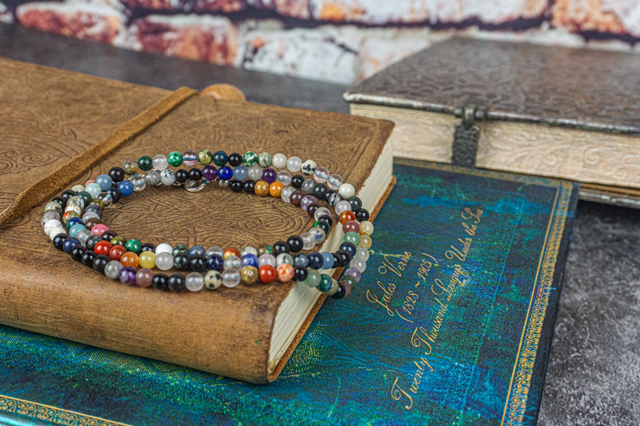 long colorful gemstone surfer necklace- wander jewellery