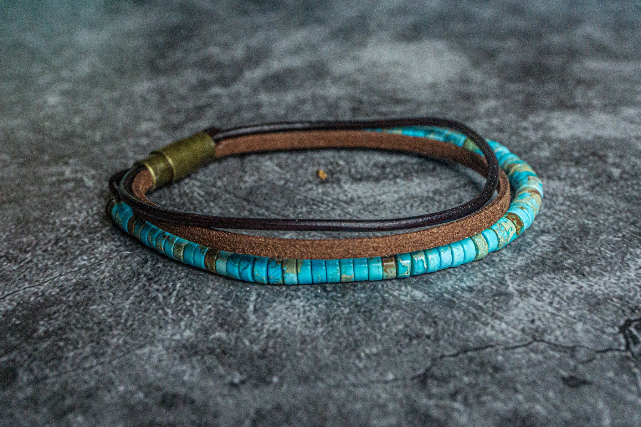 bracelet made of turquoise imperial jasper and leather