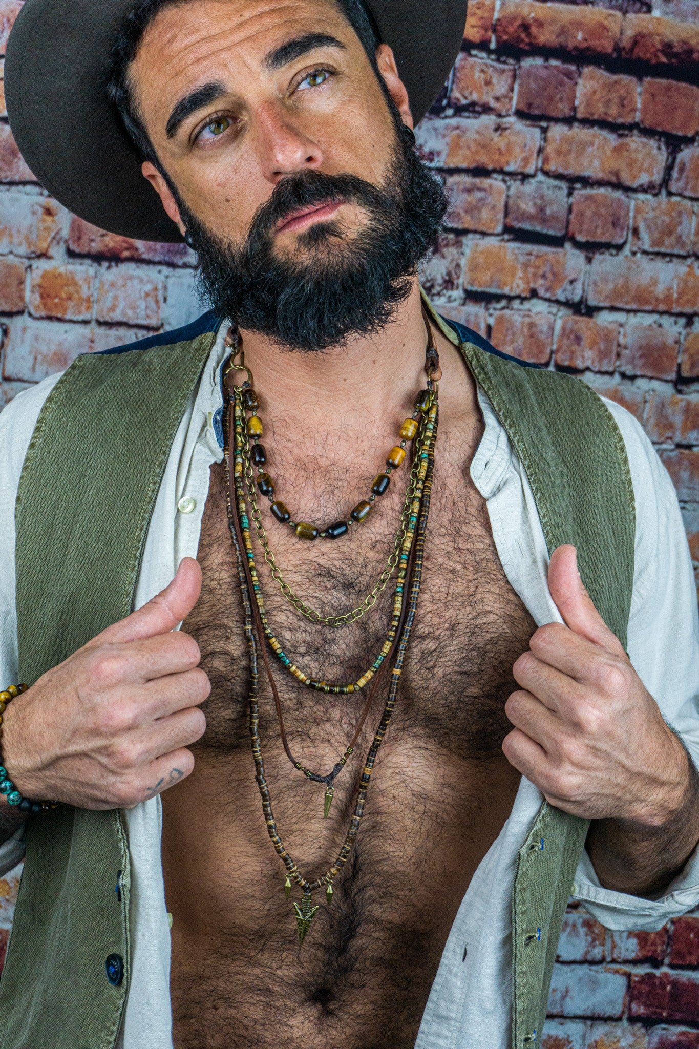 mens multi layered statement boho necklace with pendant- wander jewellery