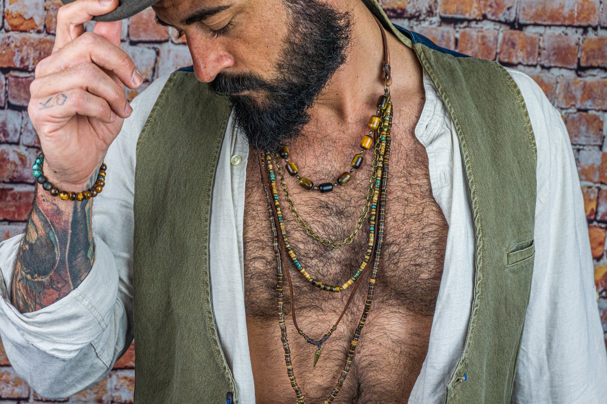 mens 5 layers statement boho necklace with pendant- wander jewellery