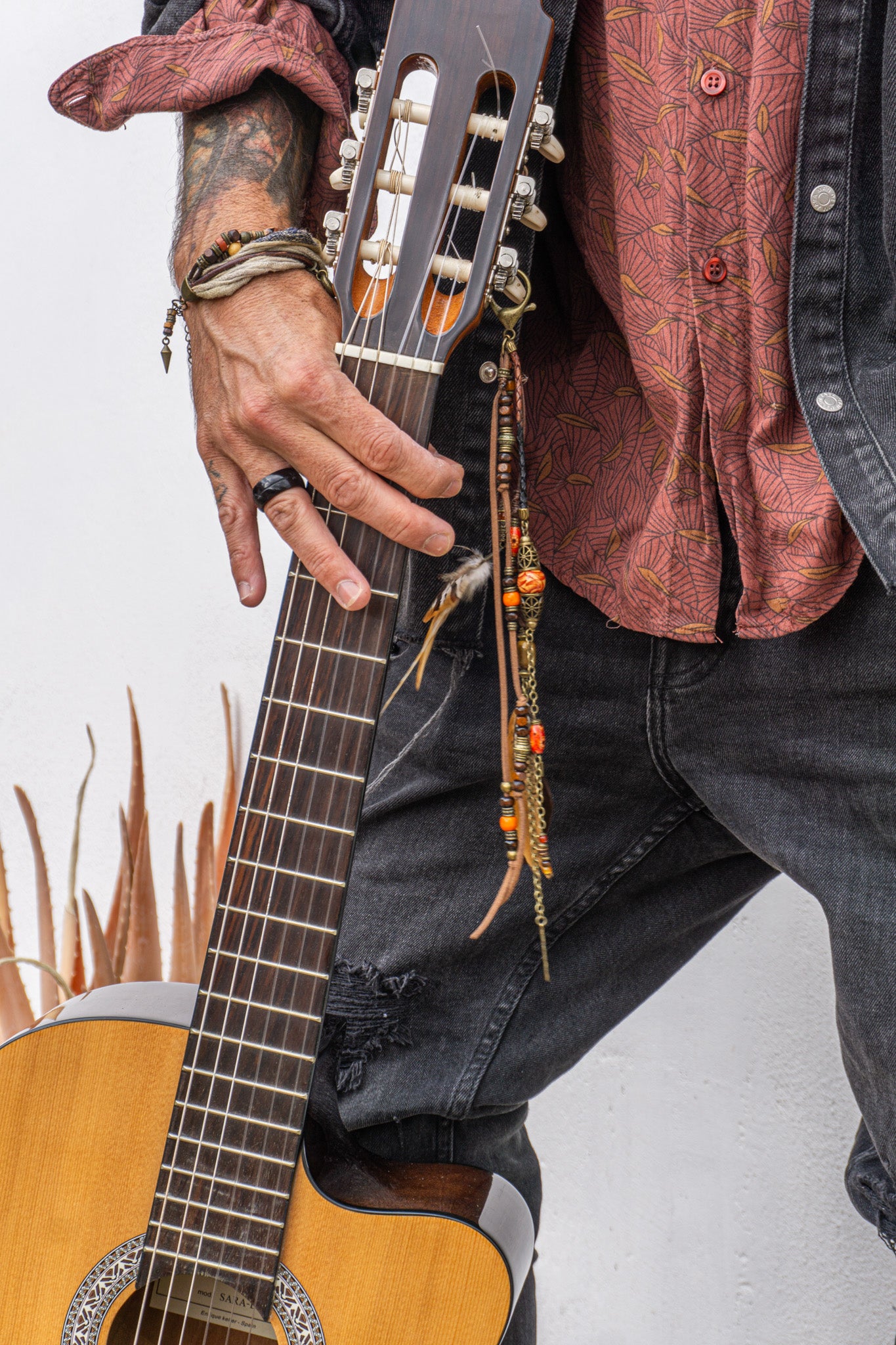 Boho Feather Leather Multiuse Clip- Keycahin- Bag & Guitar Accessory