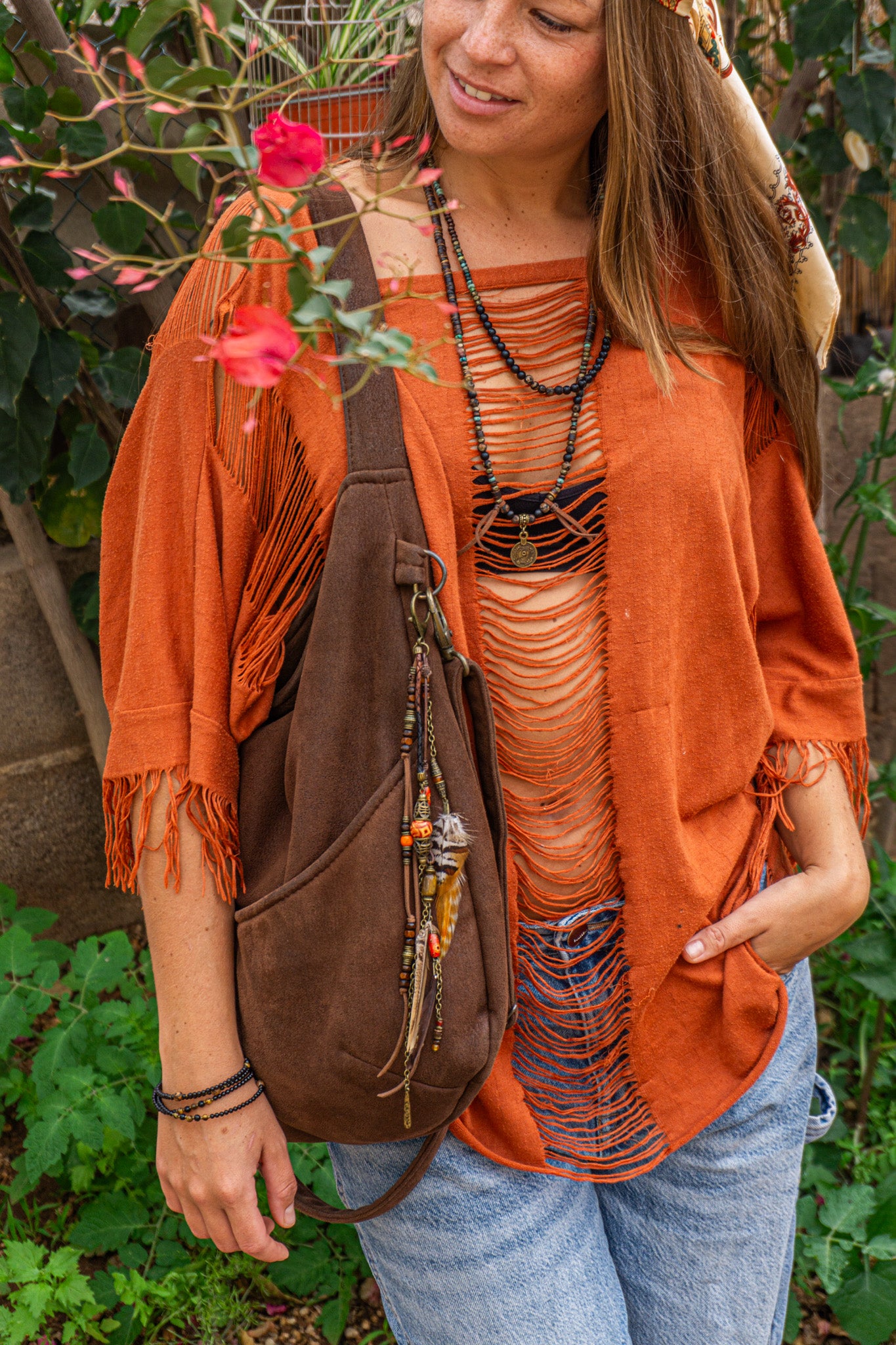 Boho Feather Leather Multiuse Clip- Keycahin- Bag & Guitar Accessory