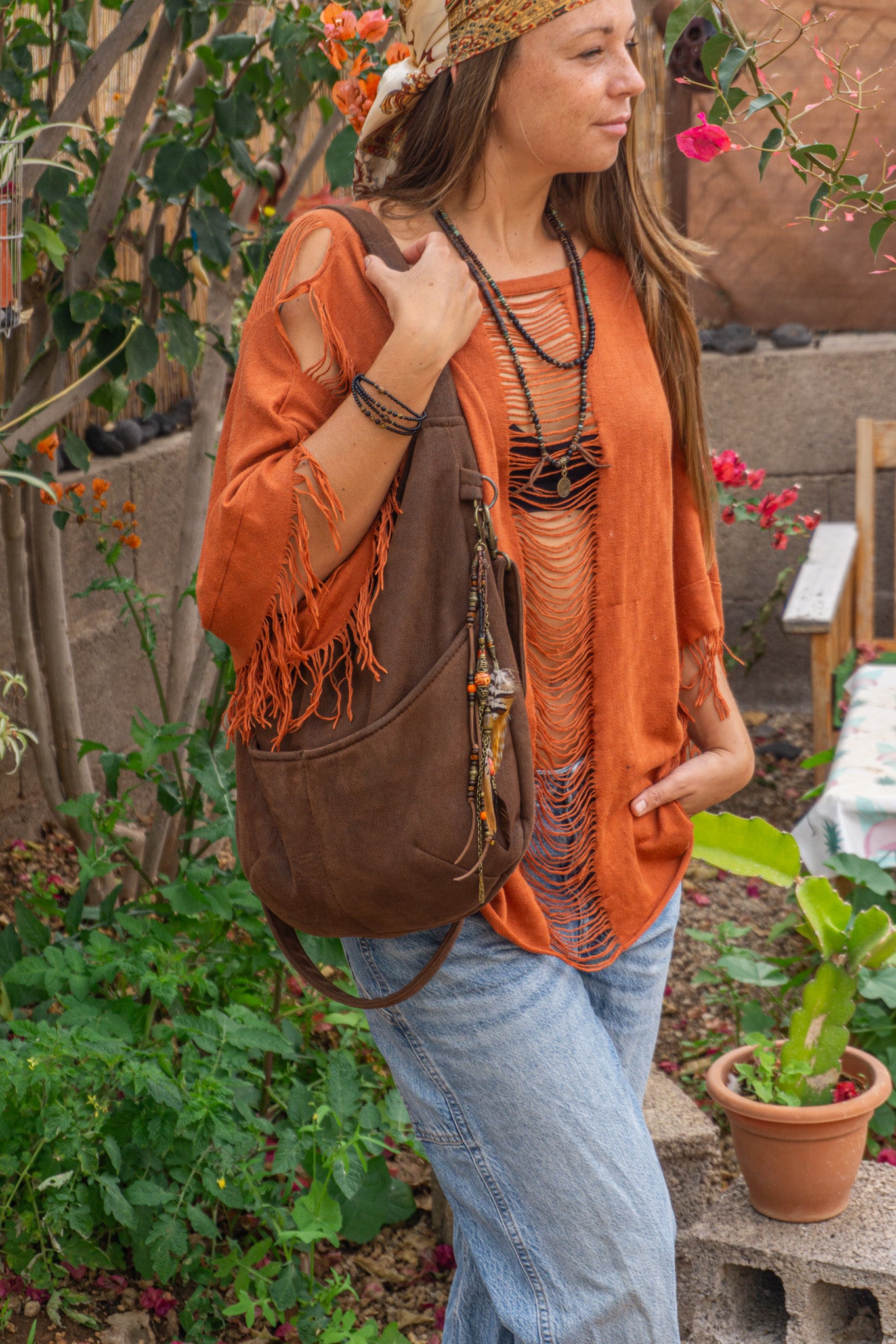 Boho Feather Leather Multiuse Clip- Keycahin- Bag & Guitar Accessory