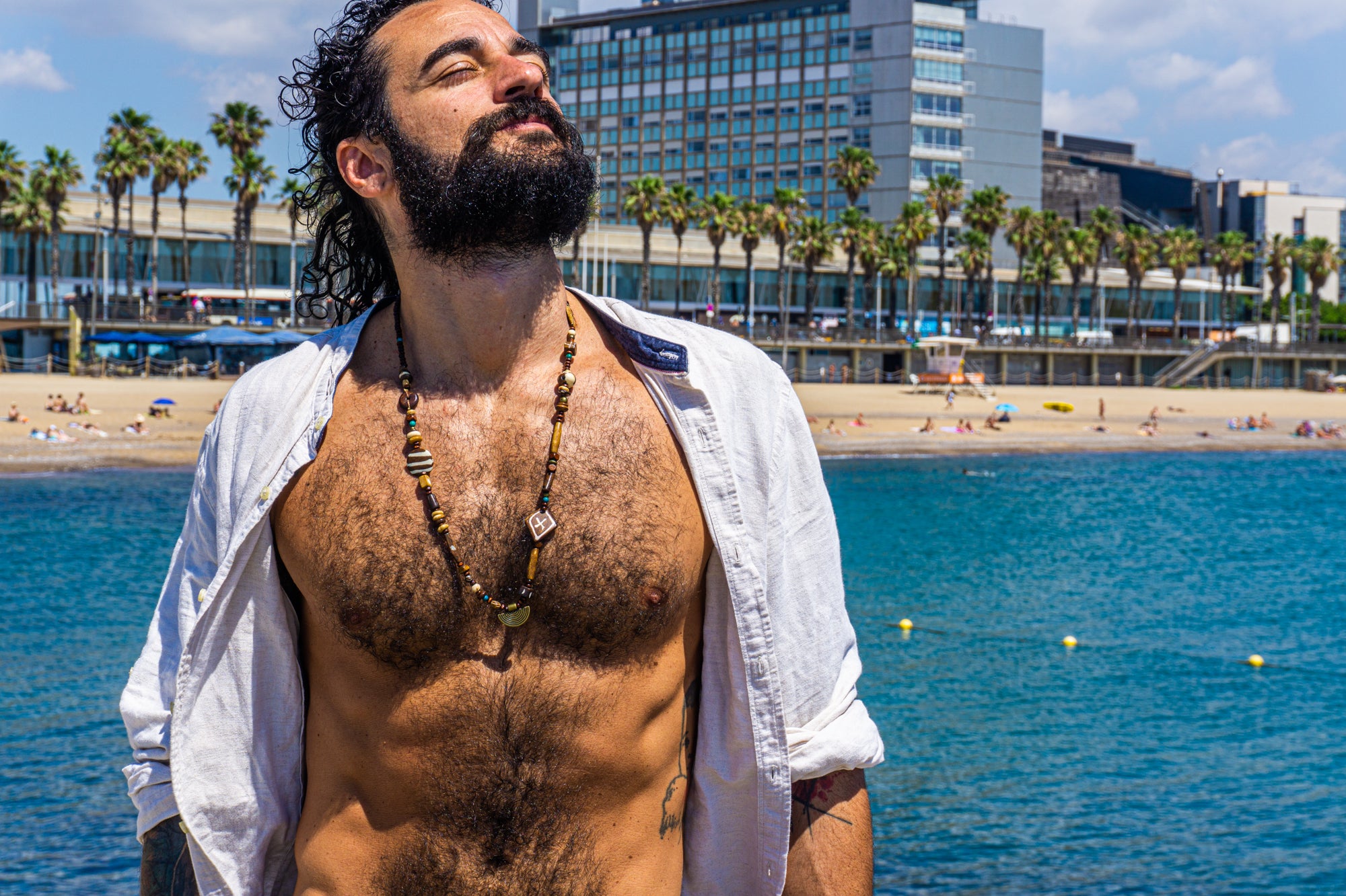 mens unique handmade tribal wooden bead long necklace- wander jewellery