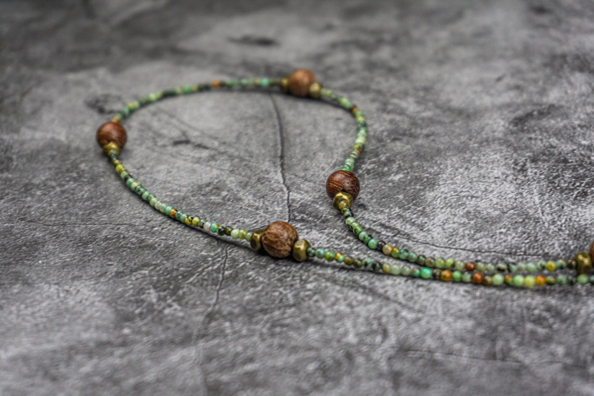 african turquoise gemstone with wooden beads necklace -wander jewellery