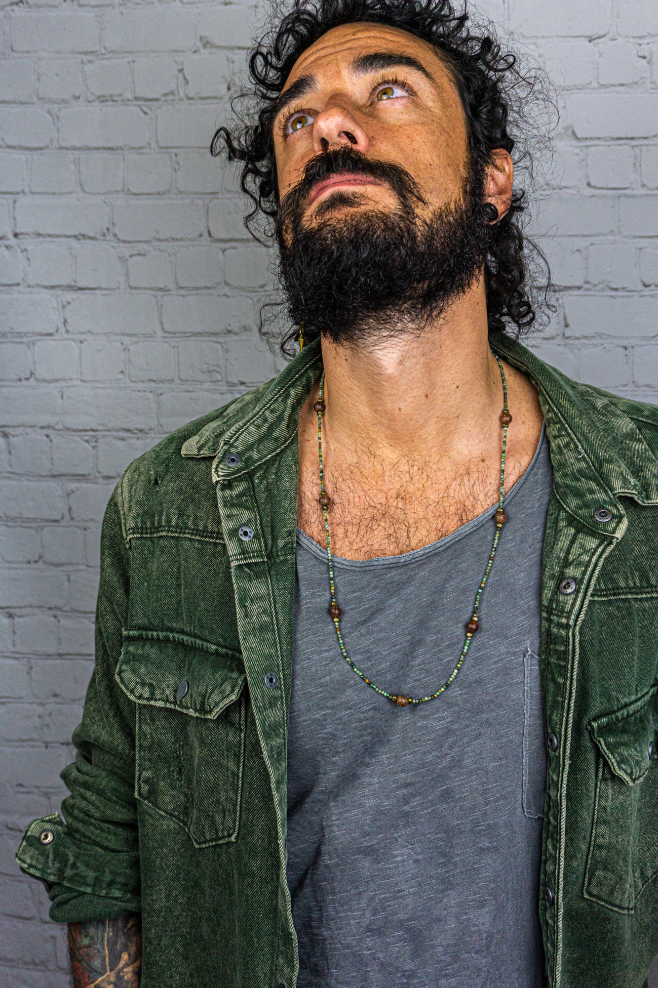 mens green african turquoise gemstone with wooden beads necklace -wander jewellery