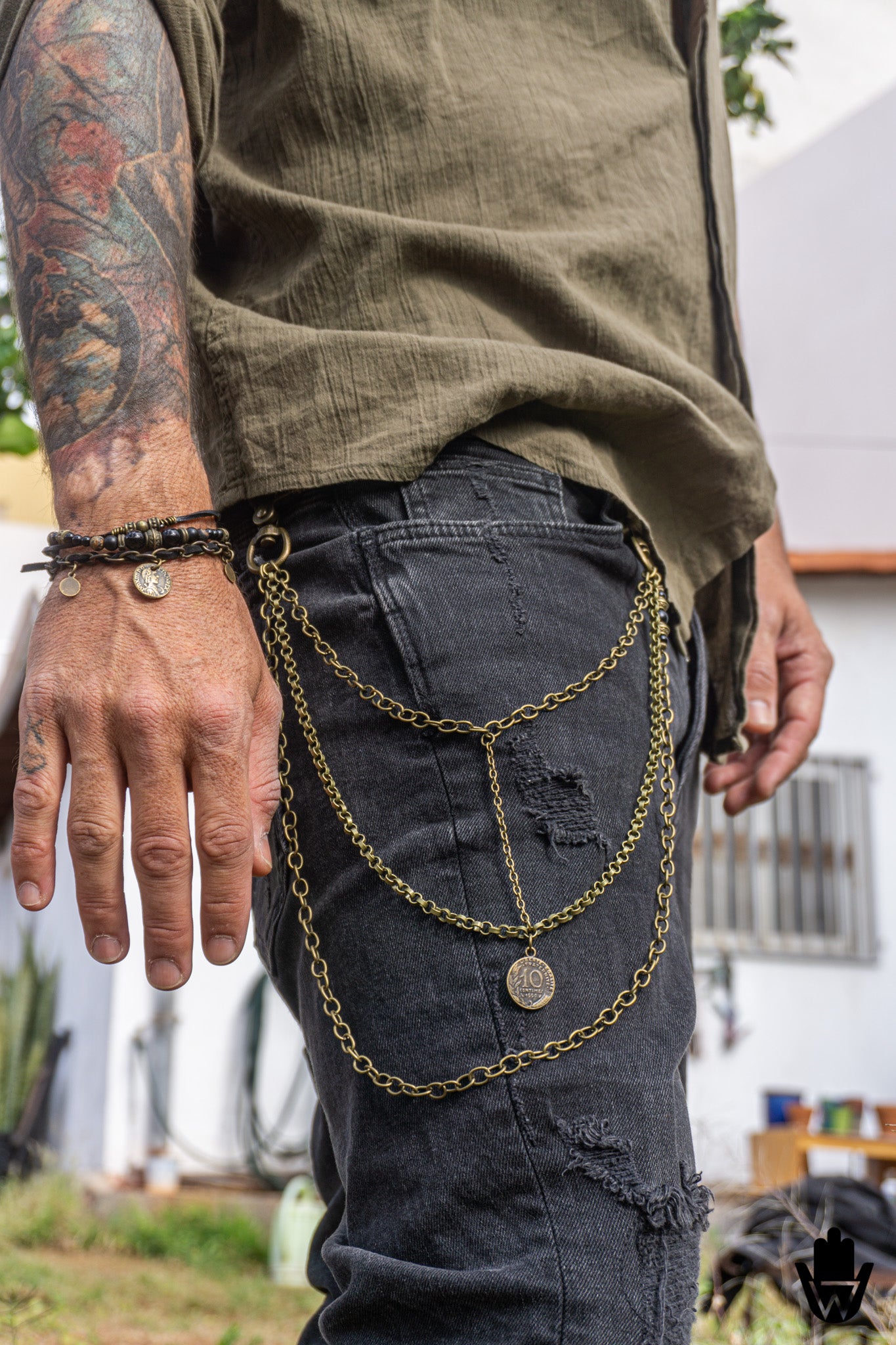 brass layered key chain for pants