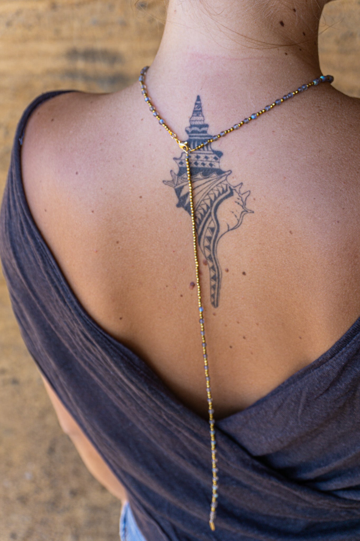 Boho chic drop back golden Hematite necklace with labradorite – Wander Jewellery