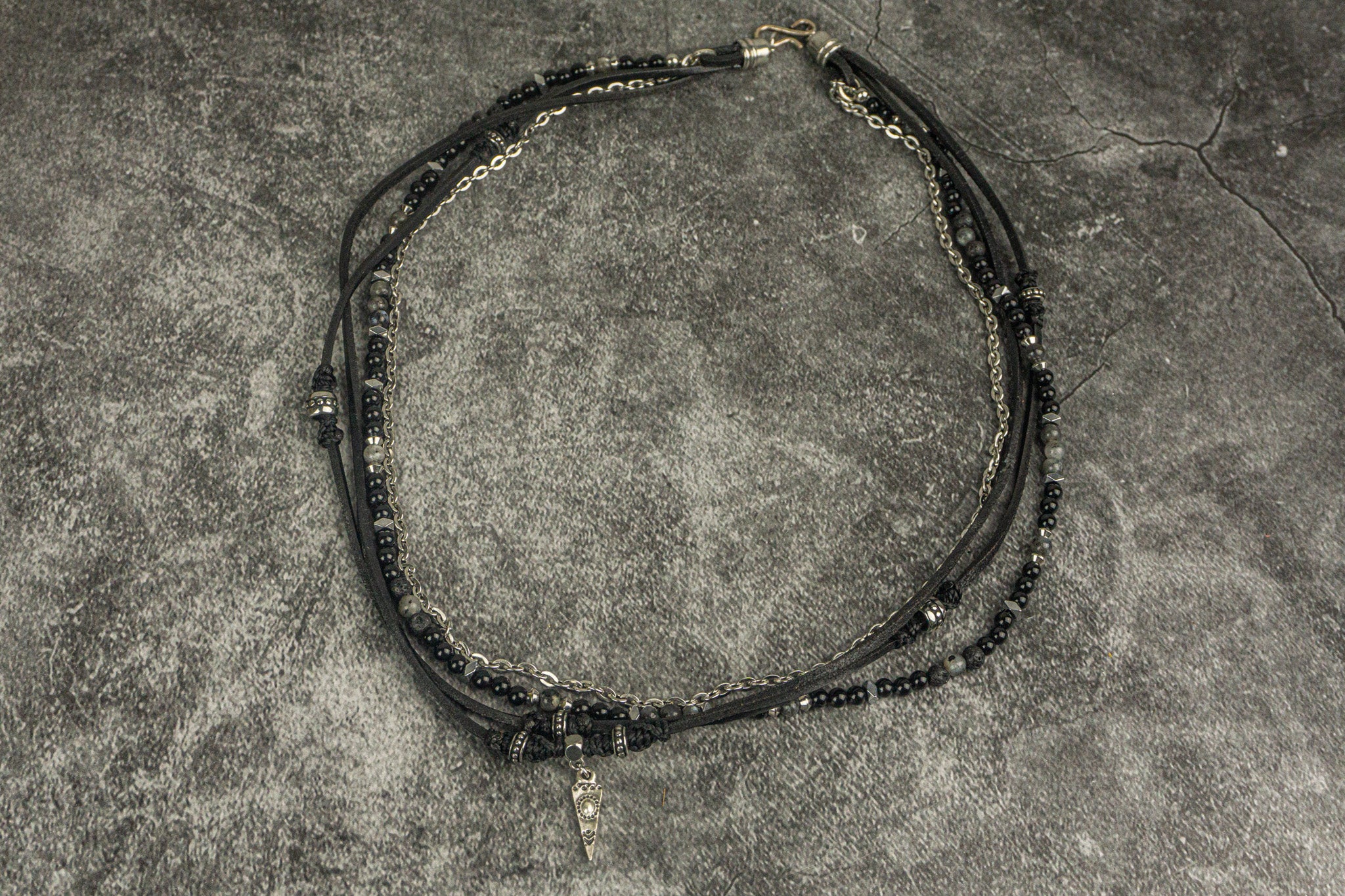 black leather and gemstone chain choker necklace - wander jewellery