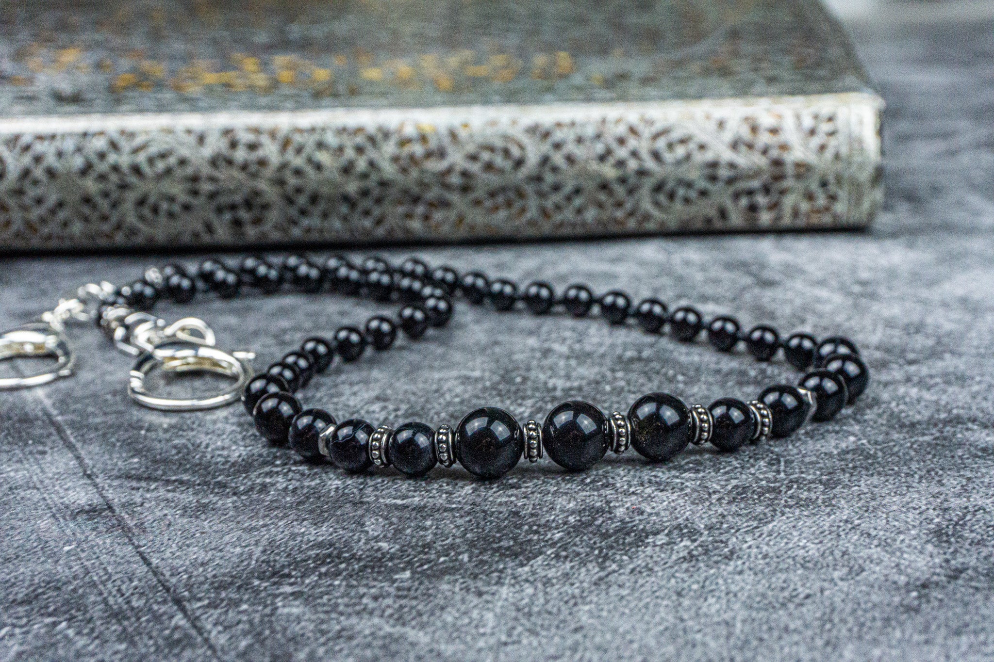 onyx and stainless steel pants keychain- wander jewelery