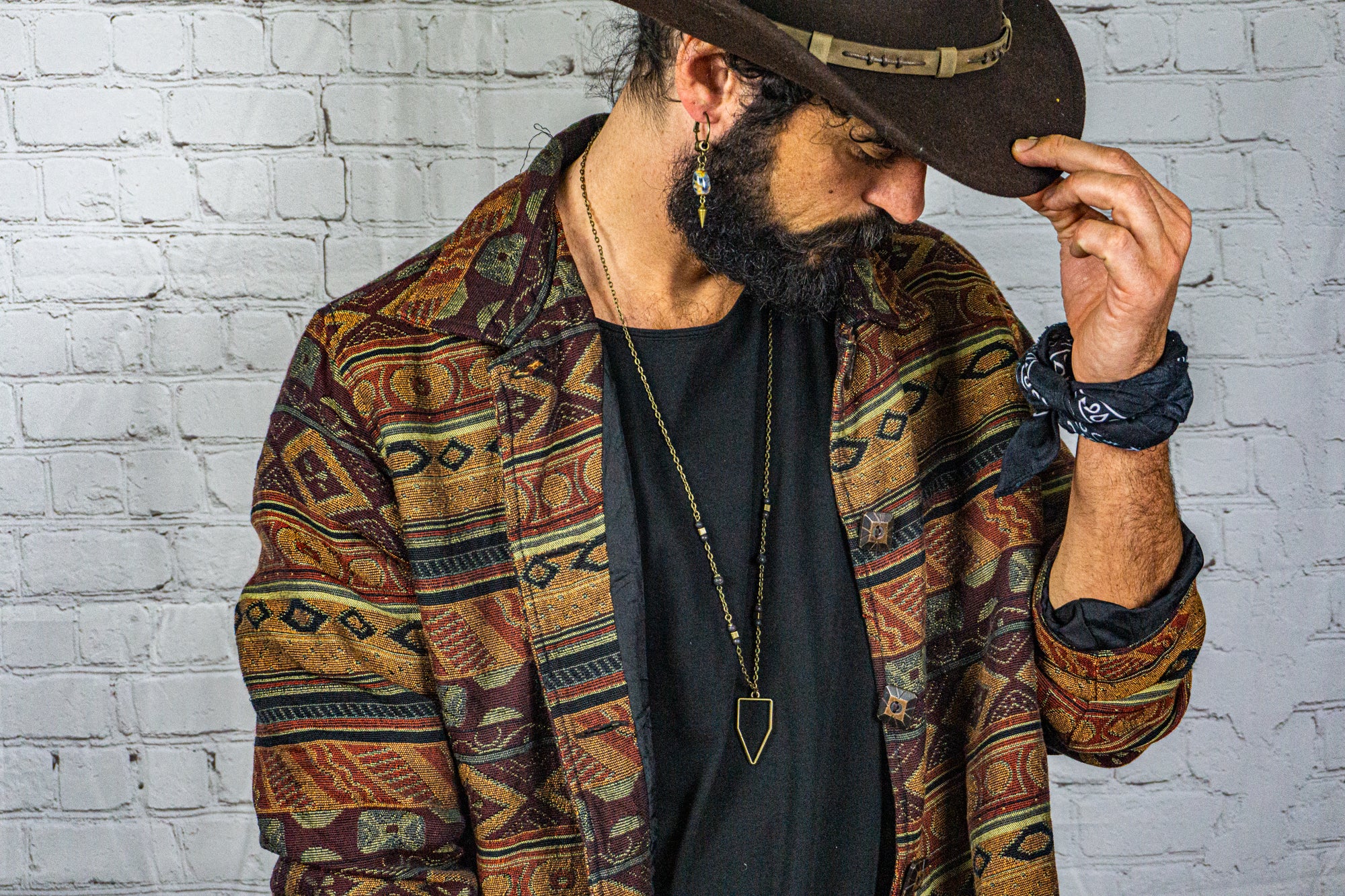 mens brass minimalist geometric pendant chain necklace- wander jewellery