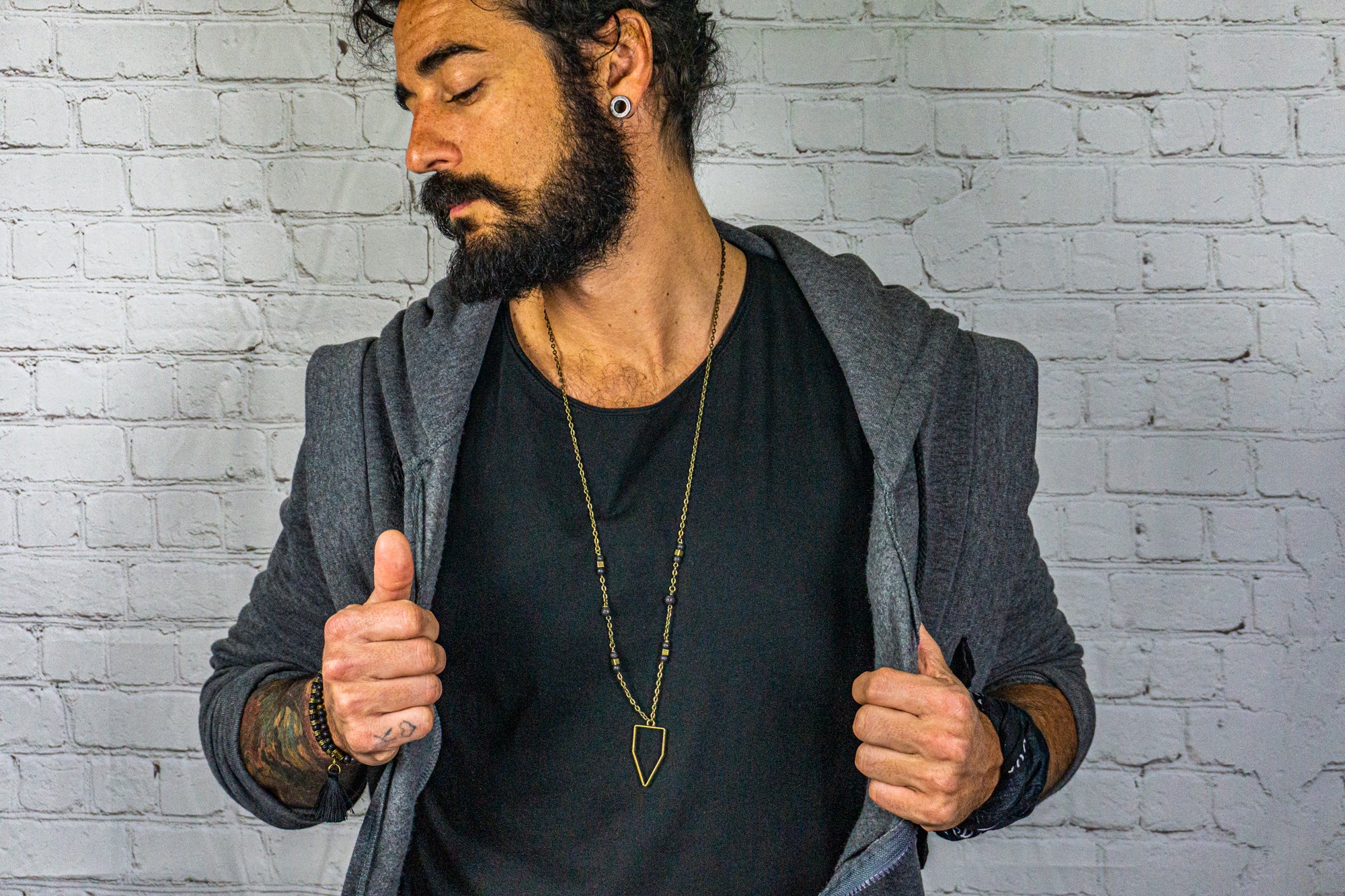 mens brass minimalist pendant chain necklace- wander jewellery