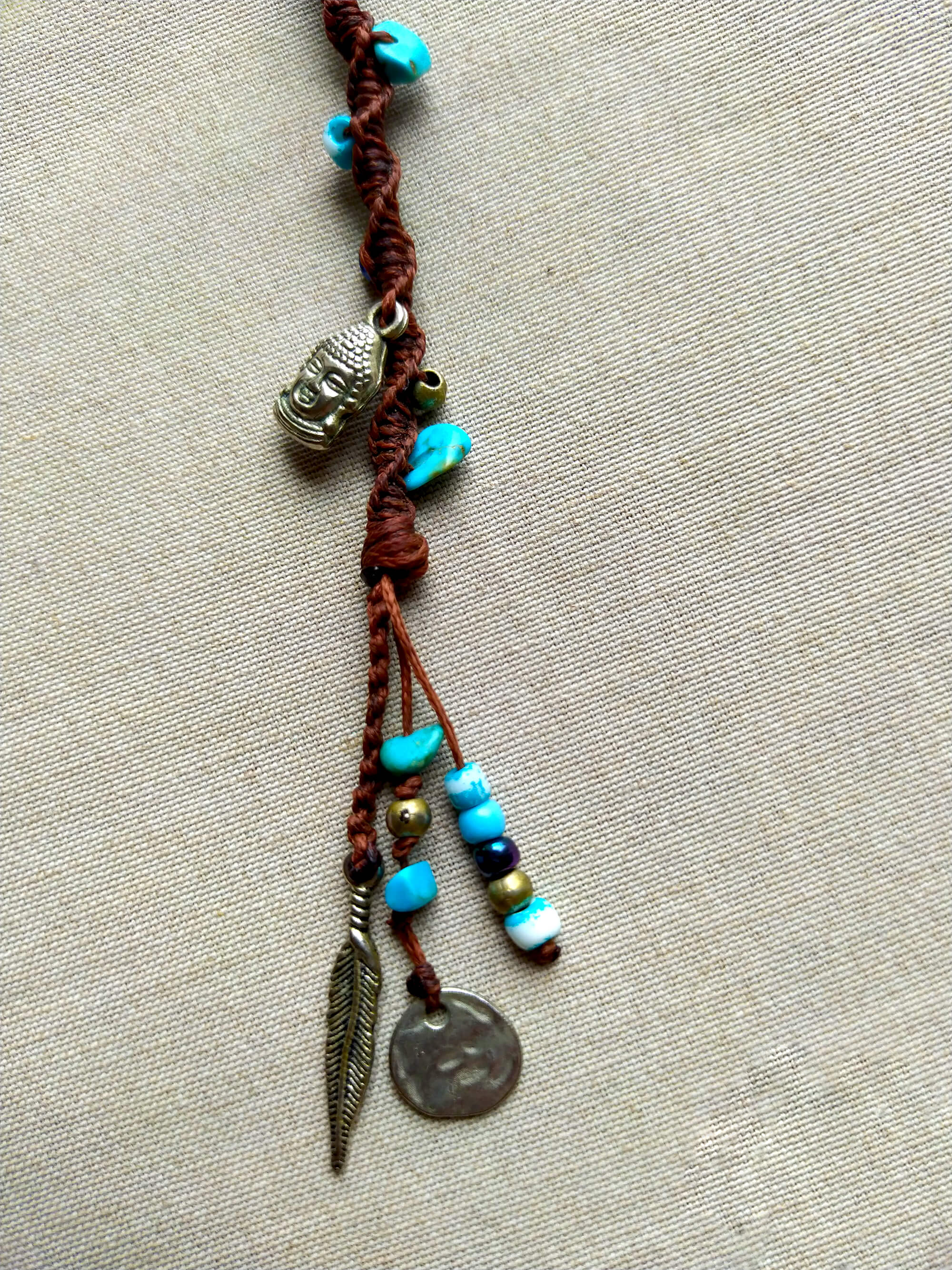 boho brown hairwrap with colorful beads and silver charms- wander jewellery