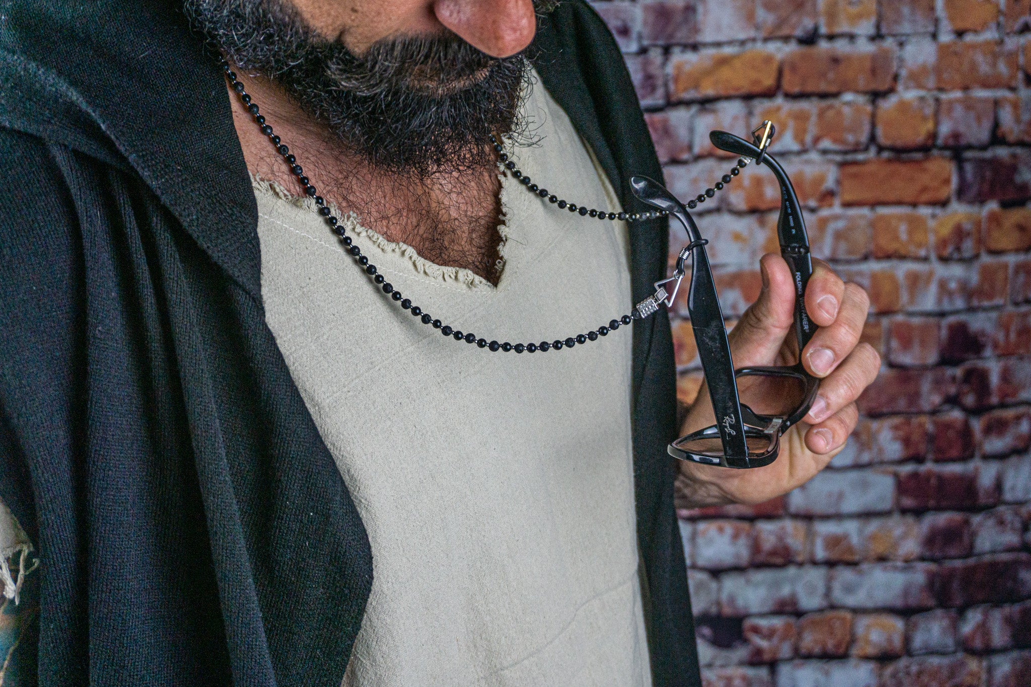 mens onyx and lava stone gemstone beaded chain glasses - wander jewellery