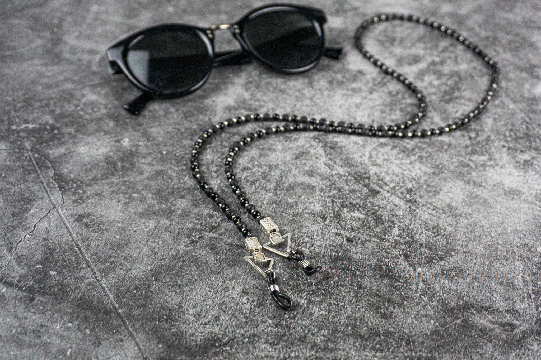 onyx and lava stone gemstone beaded chain glasses - wander jewellery