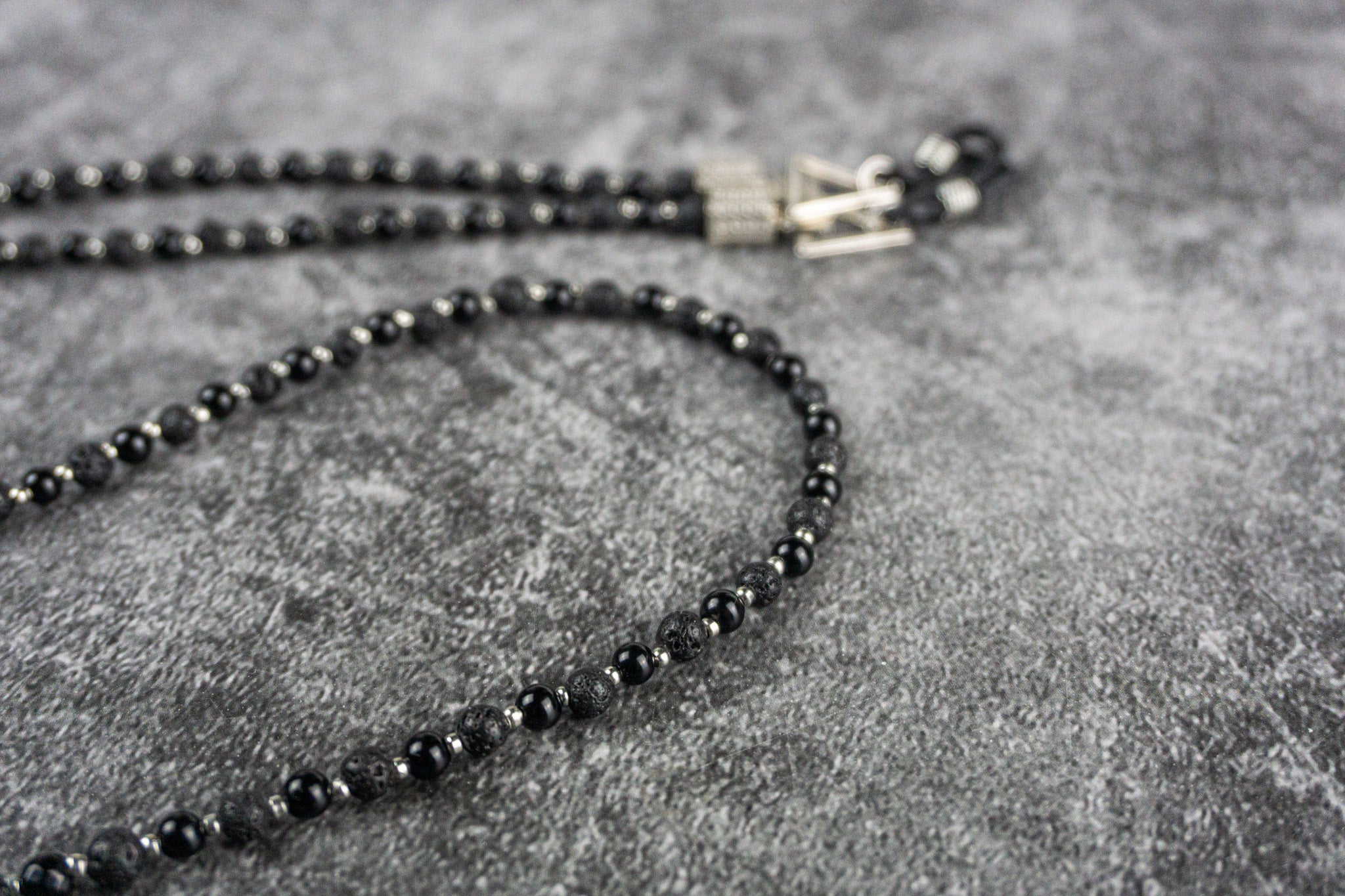 black onyx and lava stone beaded chain glasses - wander jewellery