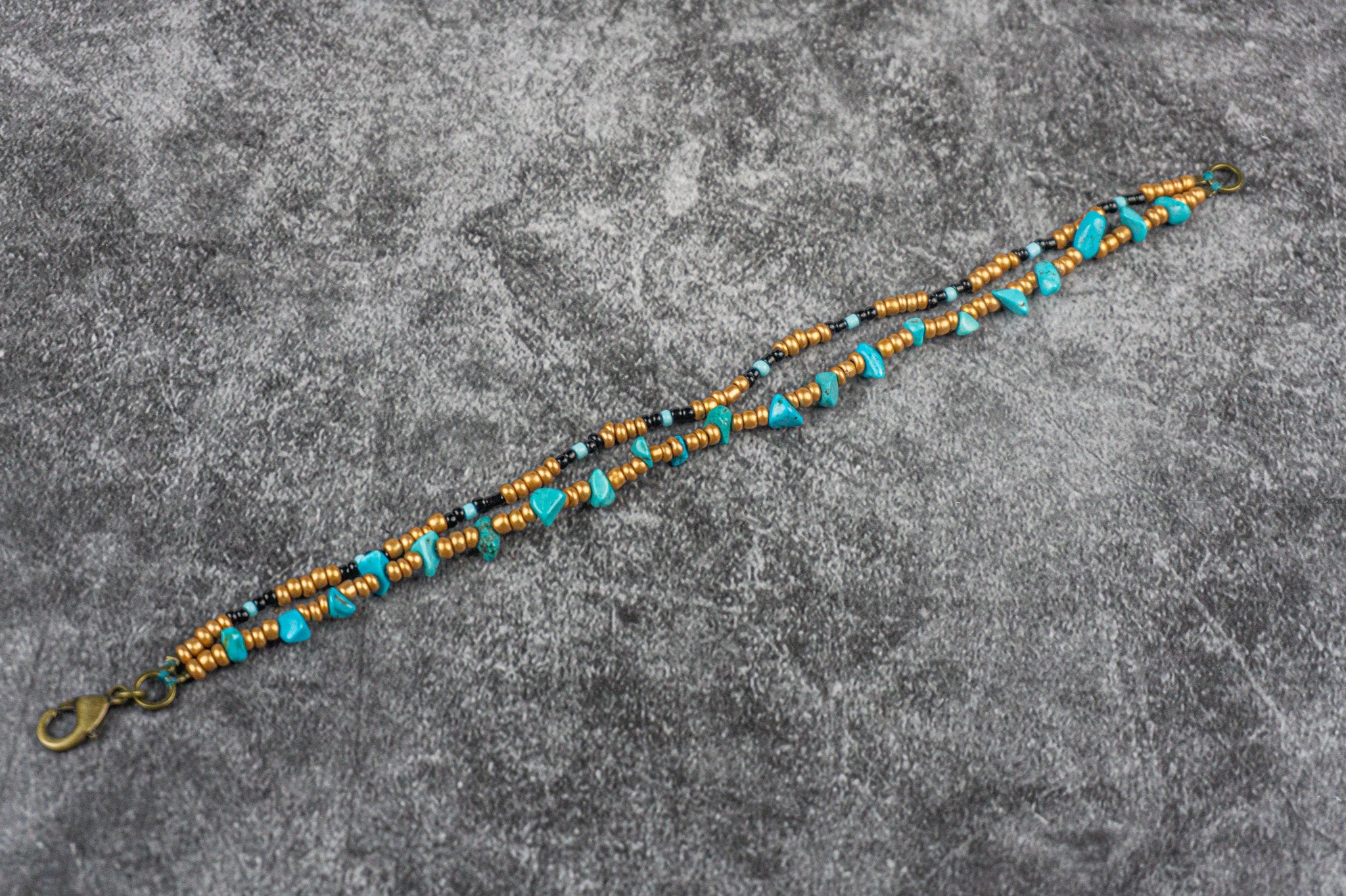 boho chic golden beads and turquoise stones multi layer wrap anklet set- wander jewellery