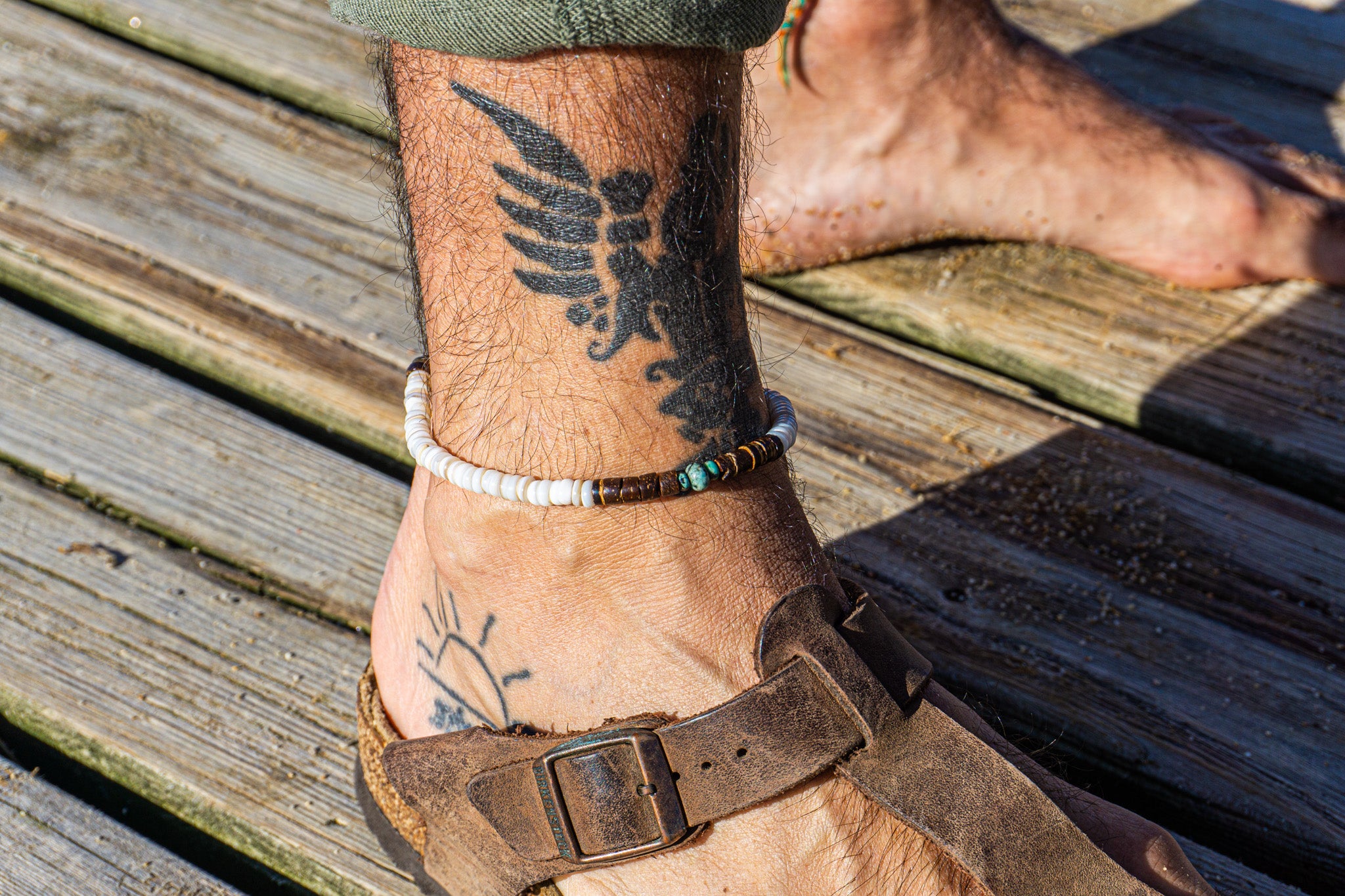 mens adjustable surfer anklet made of coconut and seashells- wander jewellery