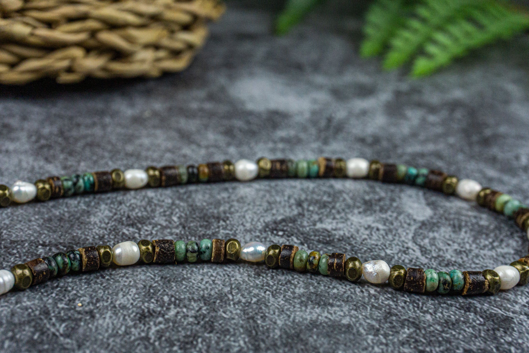 pearls coconut and jasper choker necklace- wander jewellery