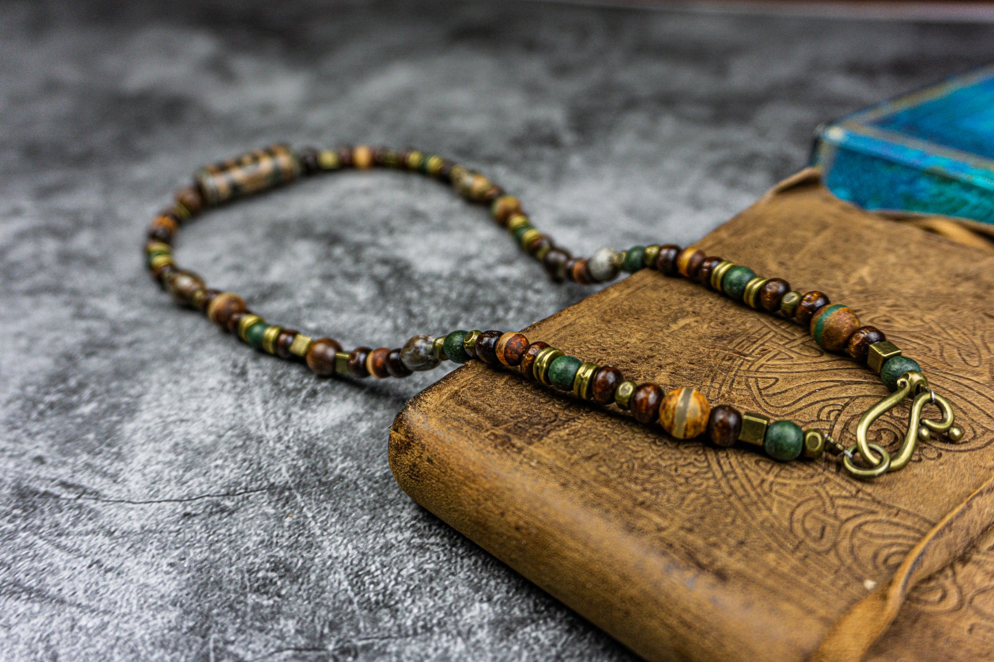 green wood and gemstone short necklace- wander jewellery