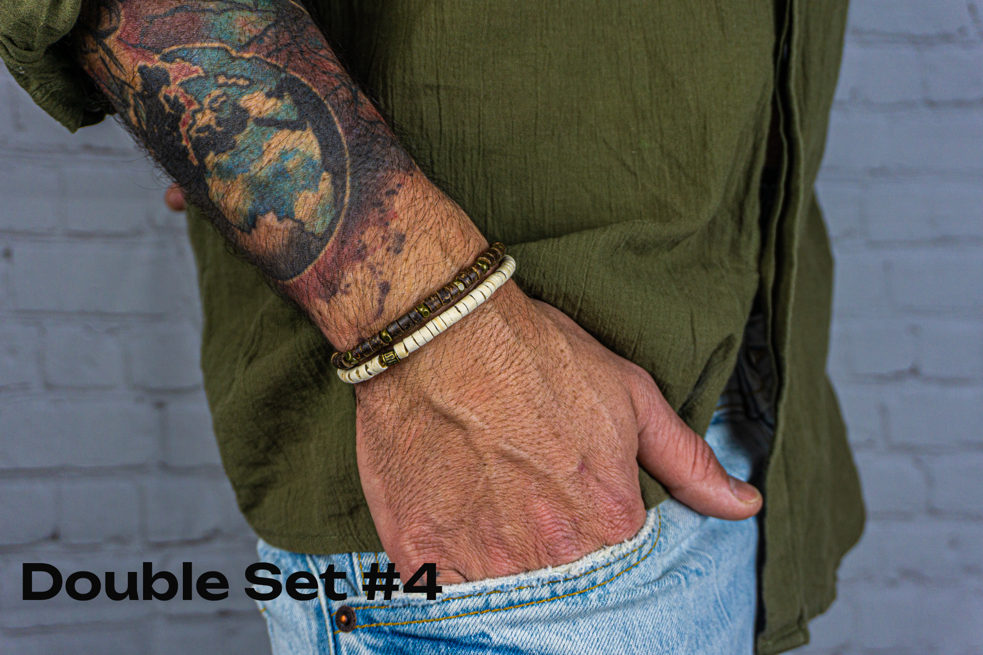 dark brow and white coconut shell beaded bracelet set- wander jewellery