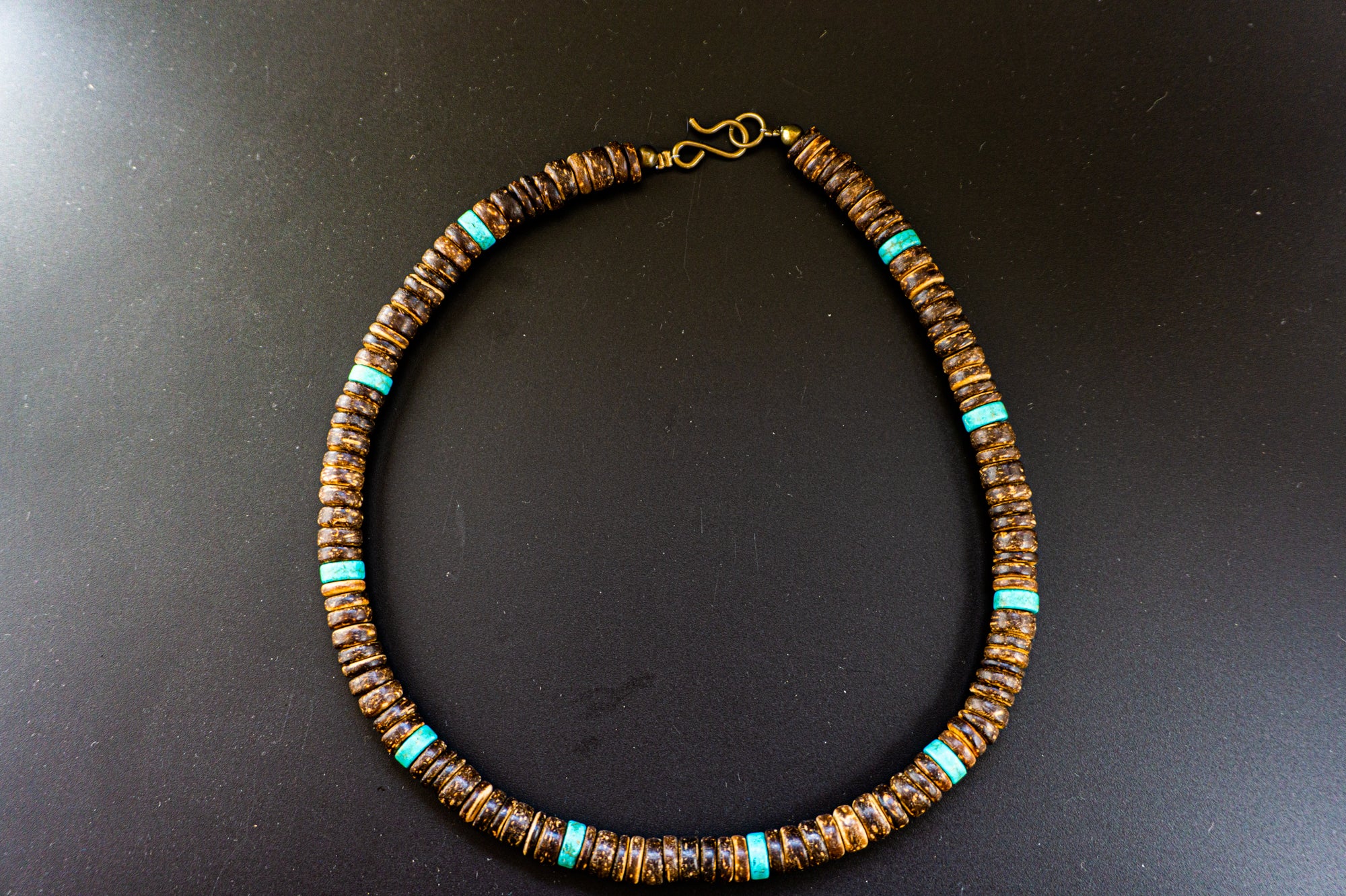 chunky coconut shell beaded choker necklace with gemstones- wander jewellery