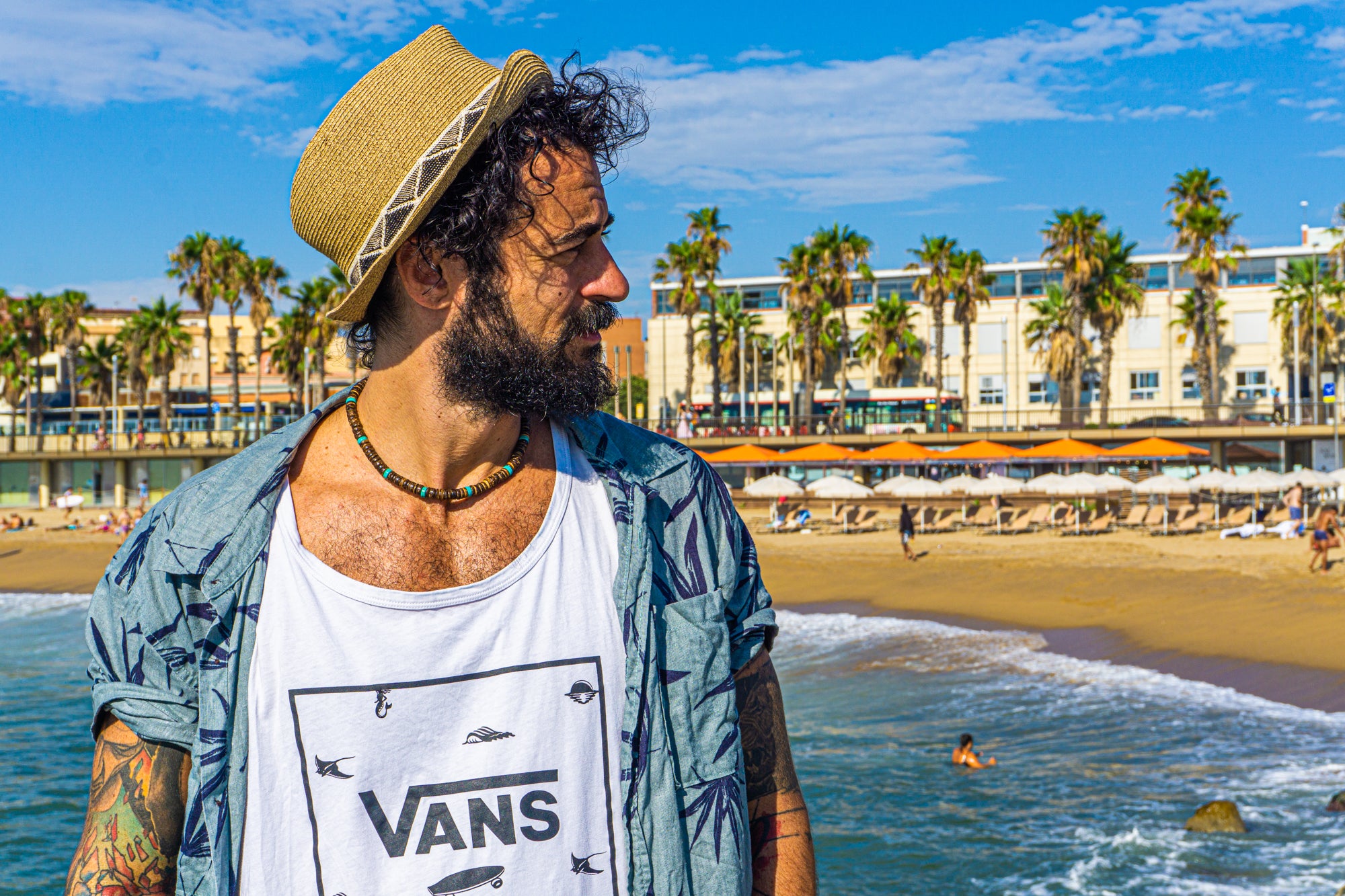 mens chunky coconut shell beaded choker necklace with gemstones- wander jewellery