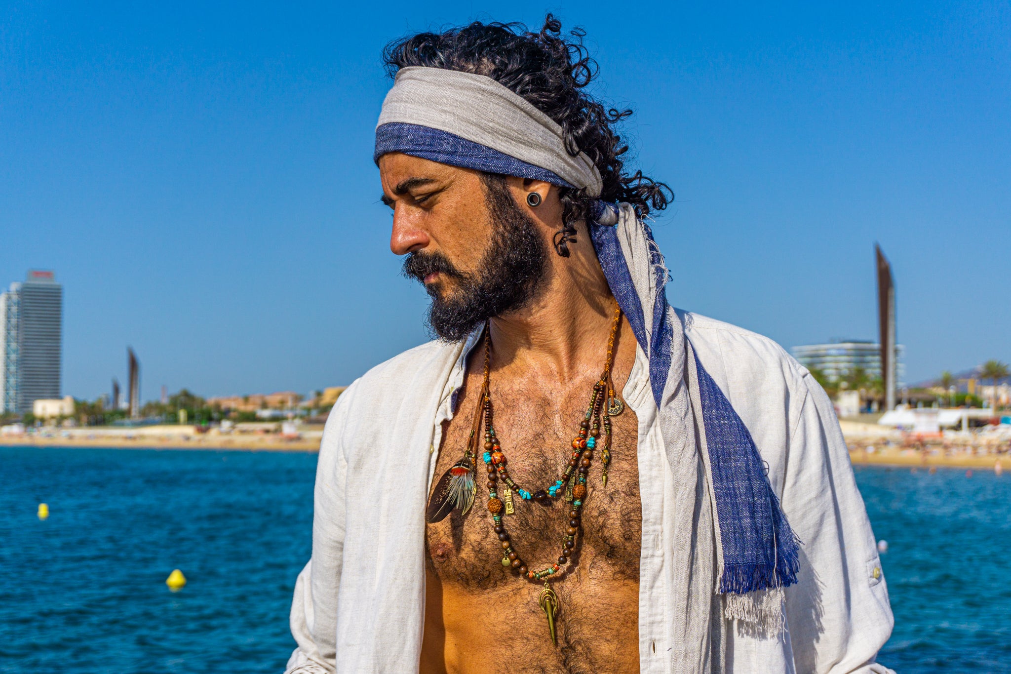 mens long layered charm and pendant boho hippie necklace- wander jewellry