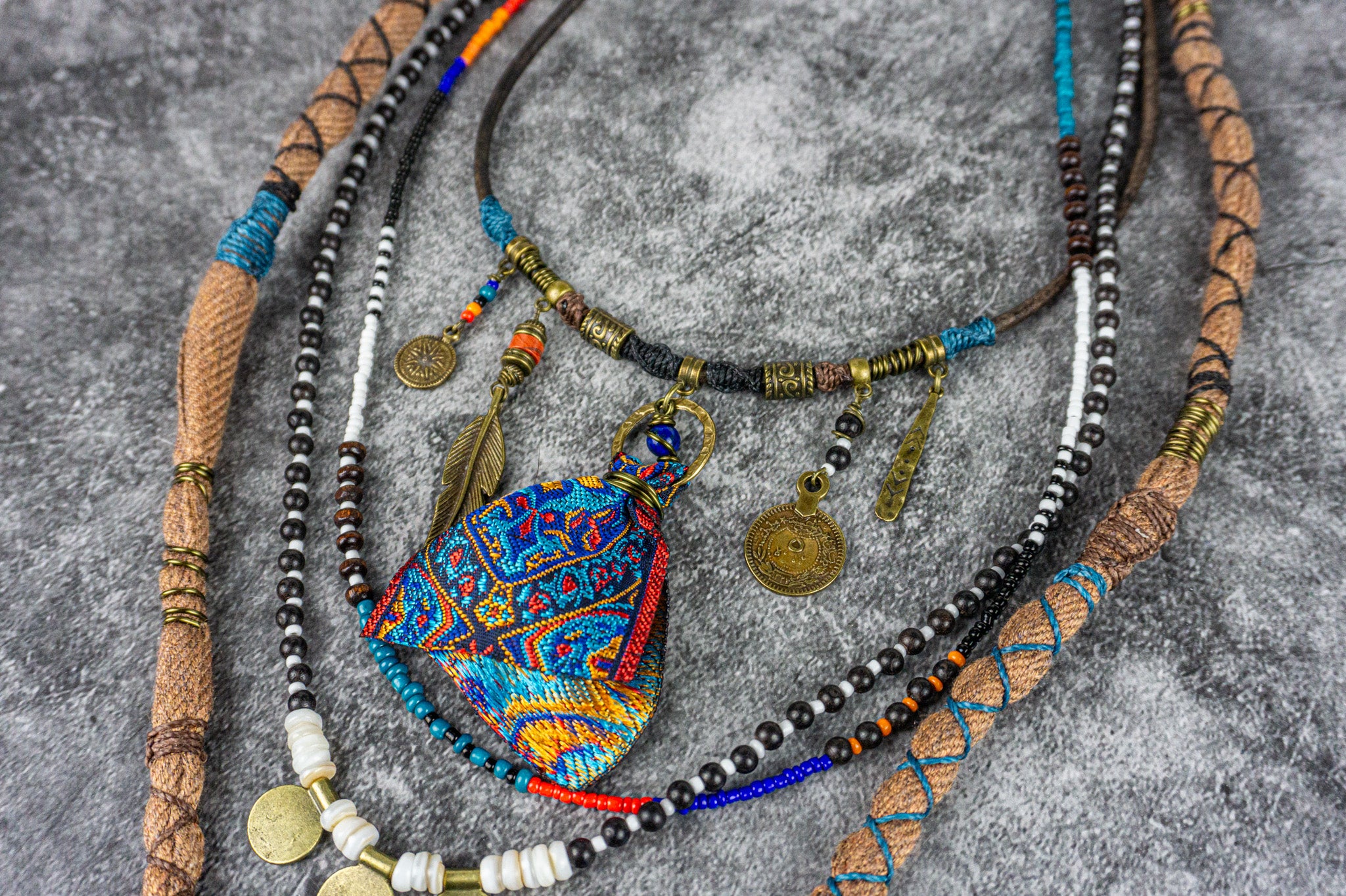 4 layers multi stone necklace set with charms- wander jewellery