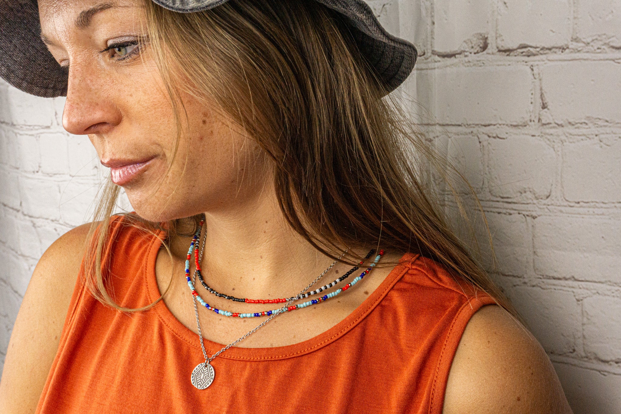 womens colorful layered choker necklace set with coin pendant- wander jewellery