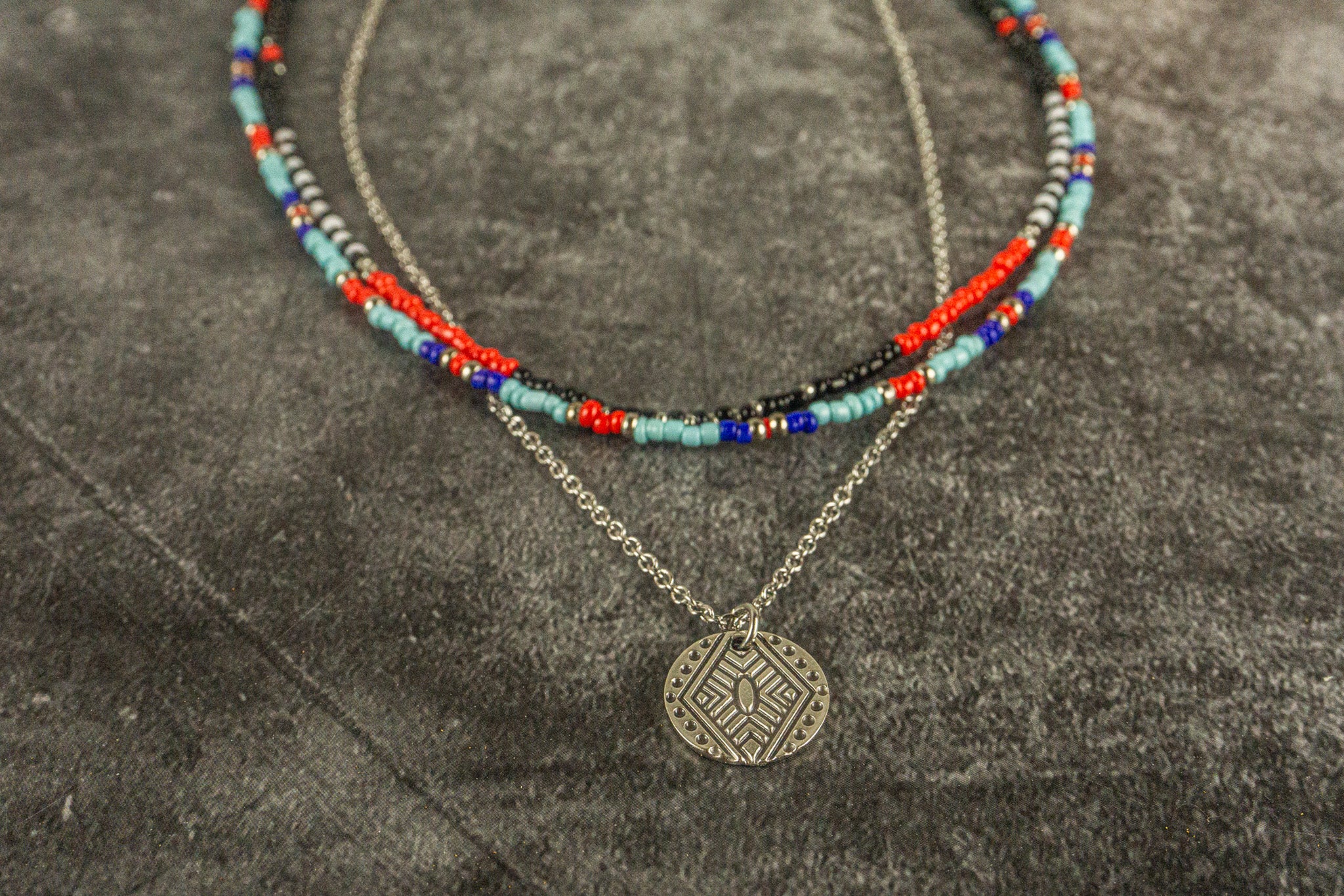 chain beaded layered choker necklace set with coin pendant- wander jewellery