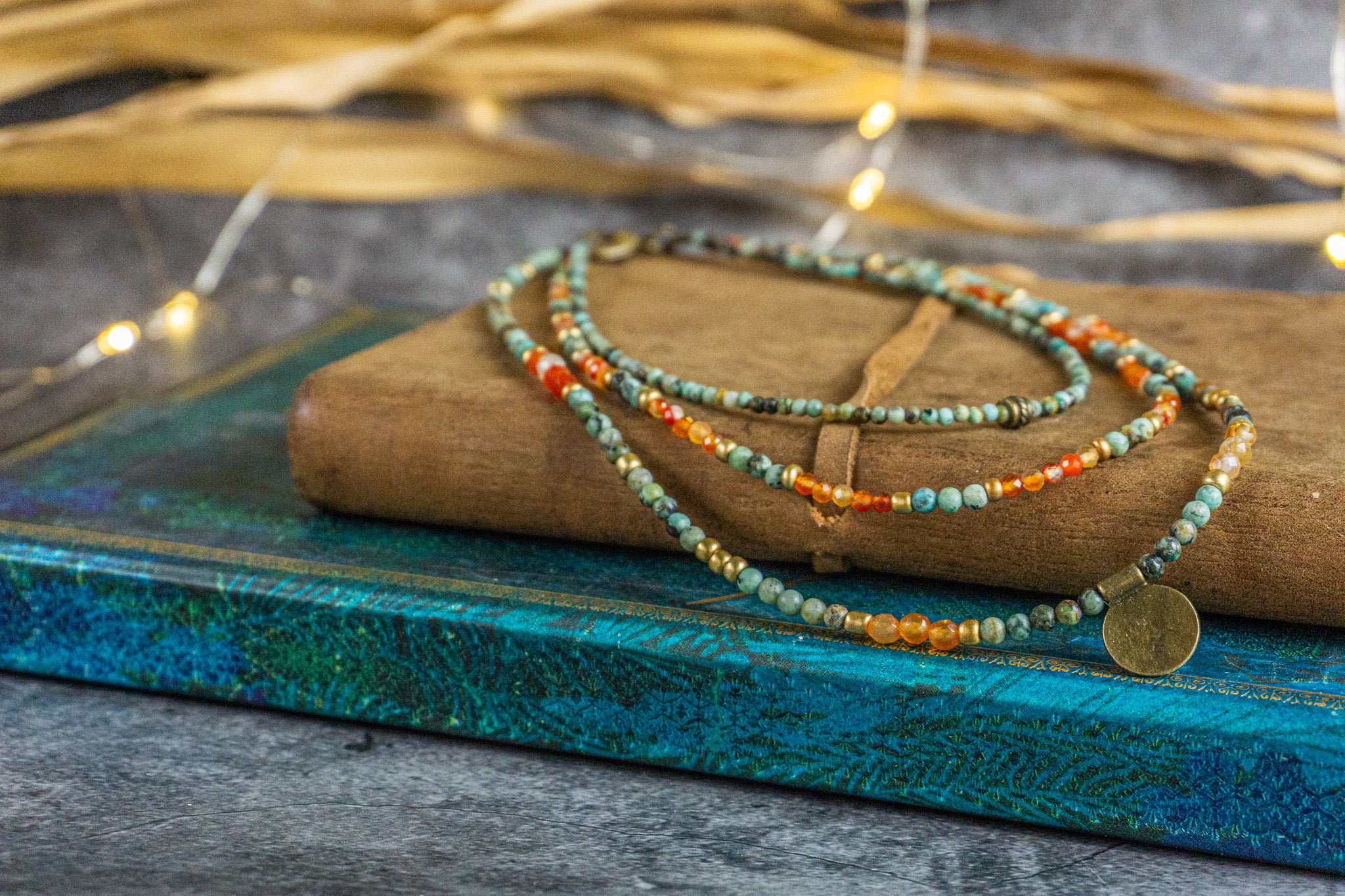 colorful 3 layer gemstone beaded necklace- wander jewellery