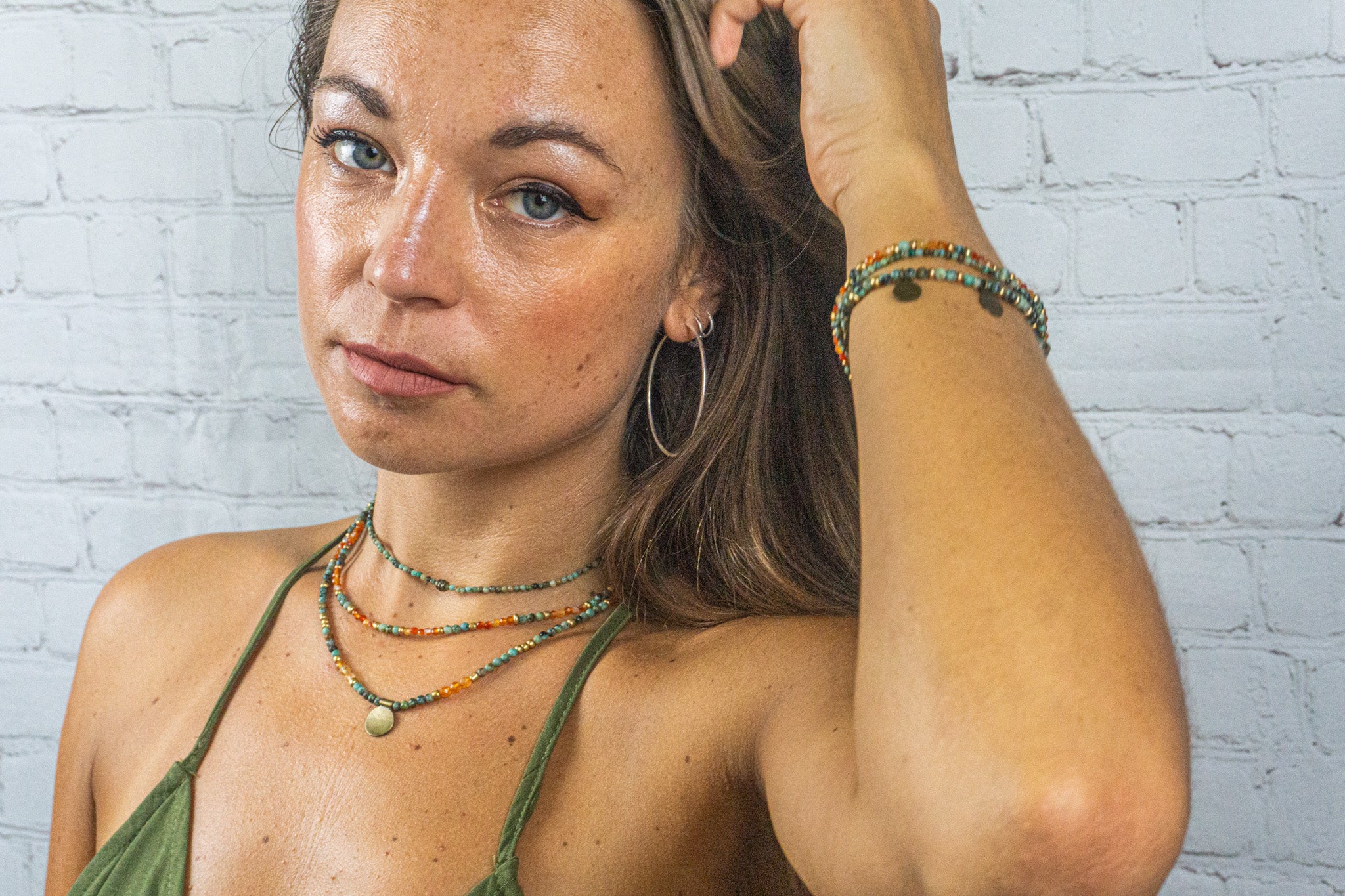 womens colorful 3 layer gemstone bead necklace- wander jewellery