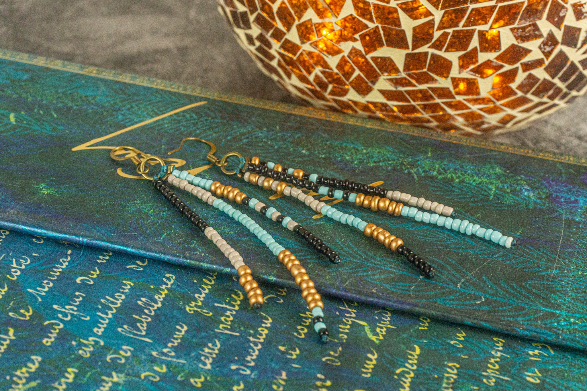 boho chic long beaded colorful drop earrings- wander jewellery