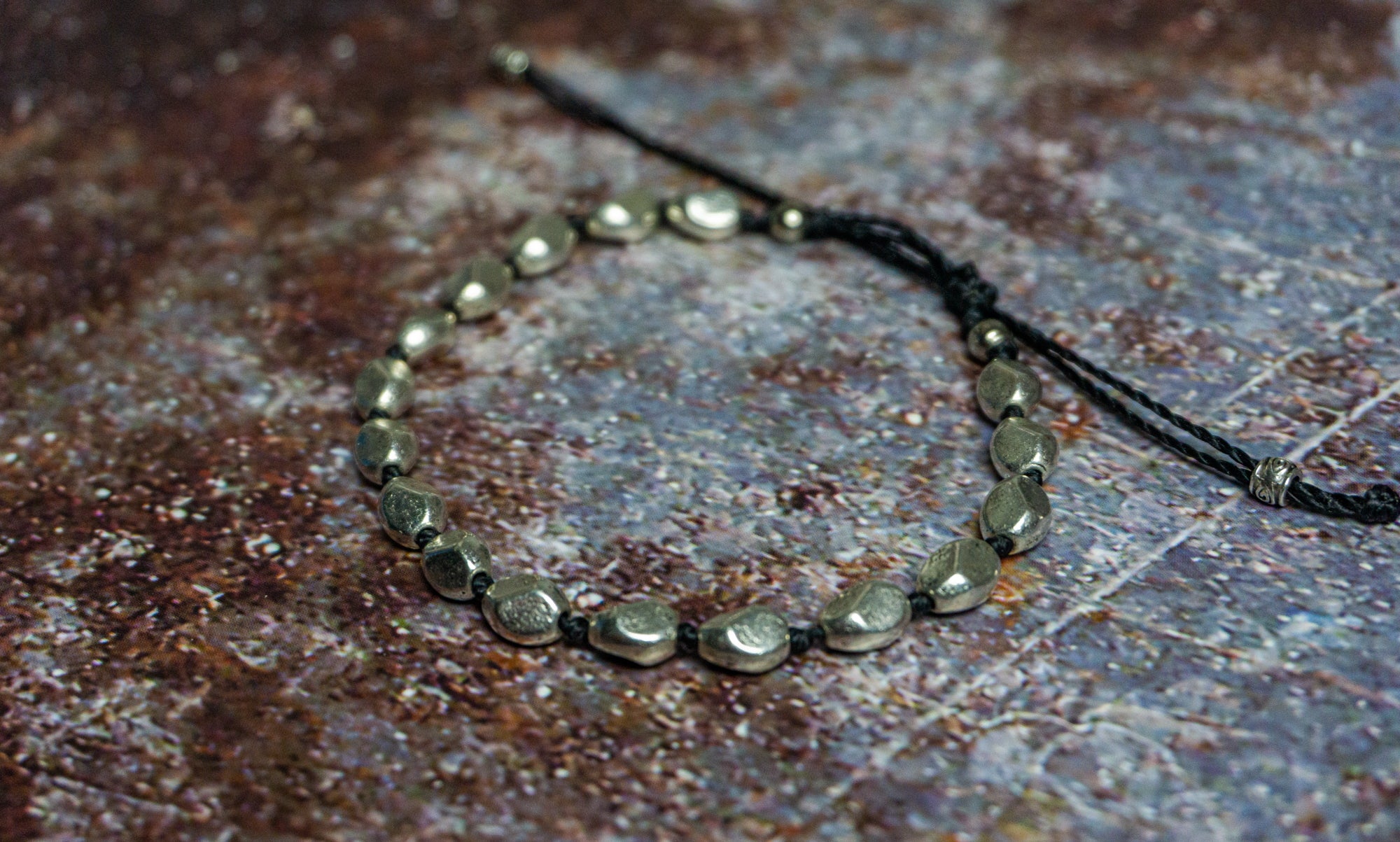 Traumset-Armband – Onyx und Tigerauge, Silbernugget, schwarzes Leder