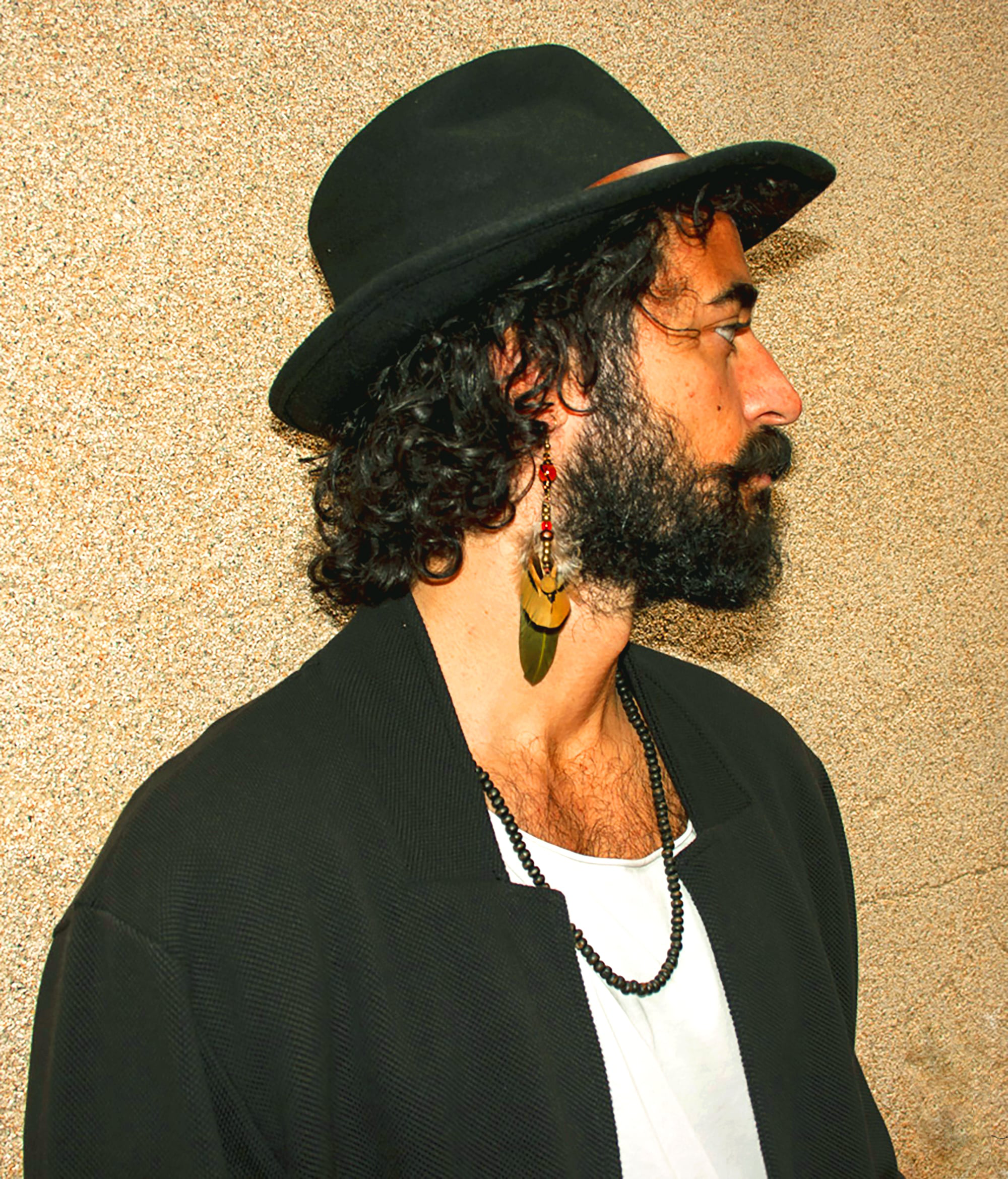mens pirate long feather dangle earring- wander jewellery