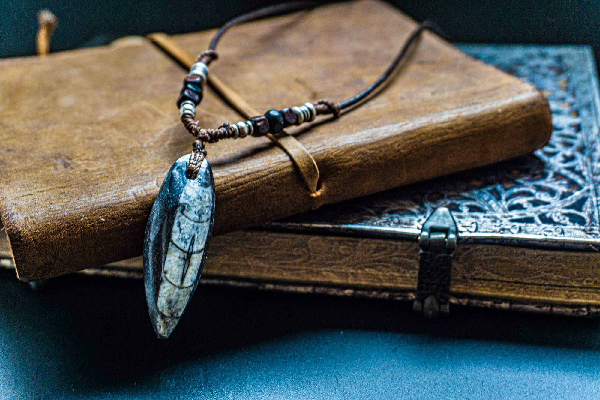 Orthoceras Fossil leather Pendand Necklace- wander jewellery