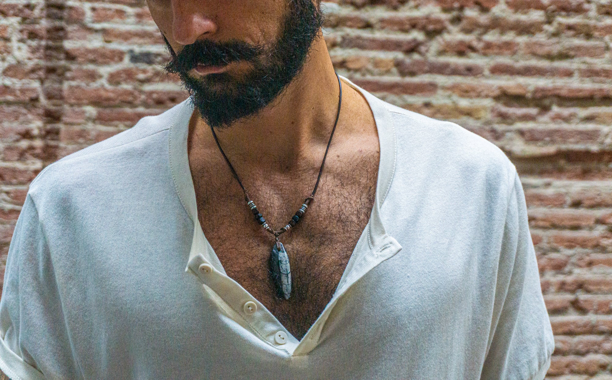 mens Orthoceras Fossil leather Pendand Necklace- wander jewellery