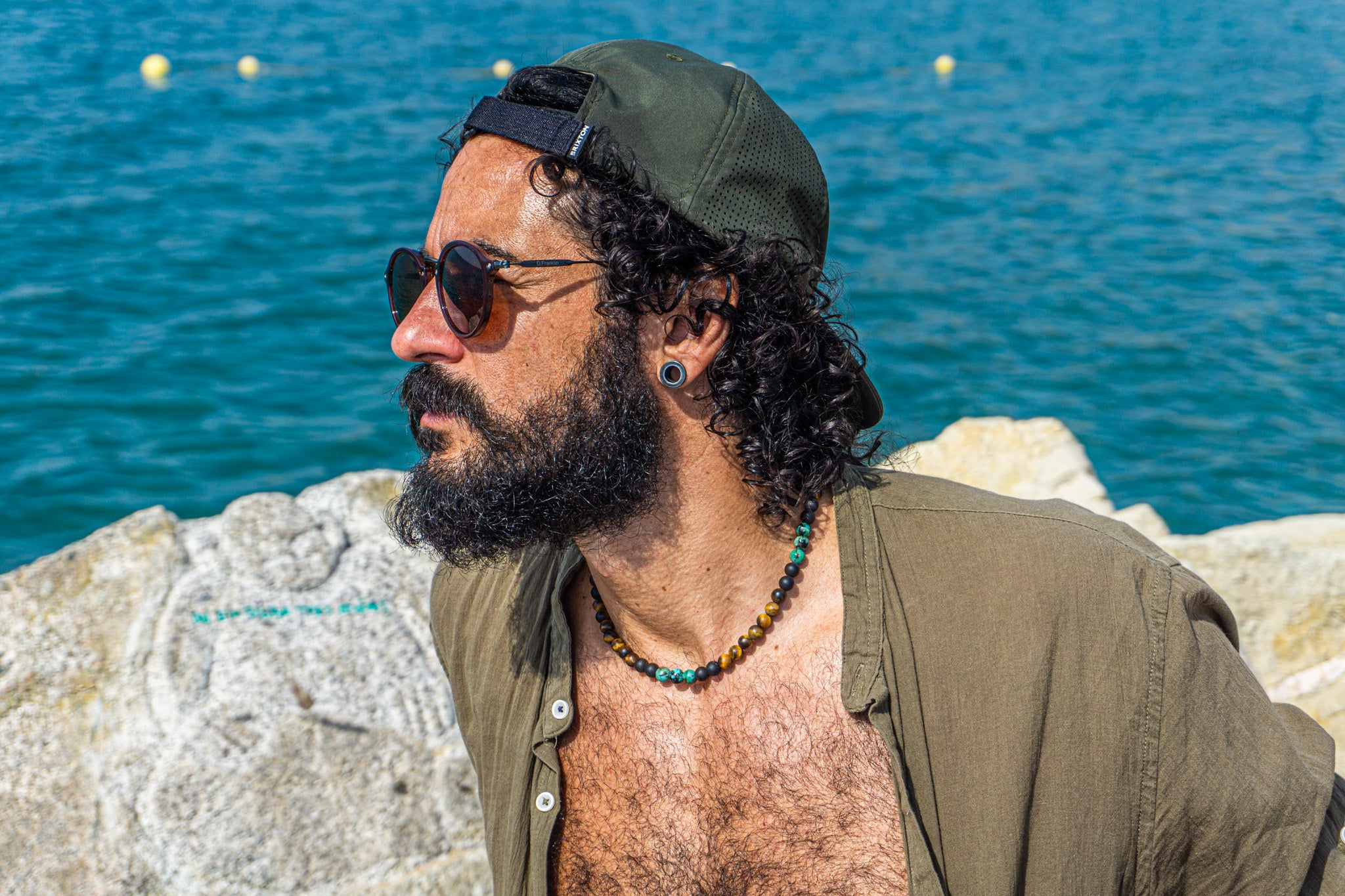 Mens gemstone beaded choker necklace made of tiger ete, golden obsidian and  jasper- wander jewellery