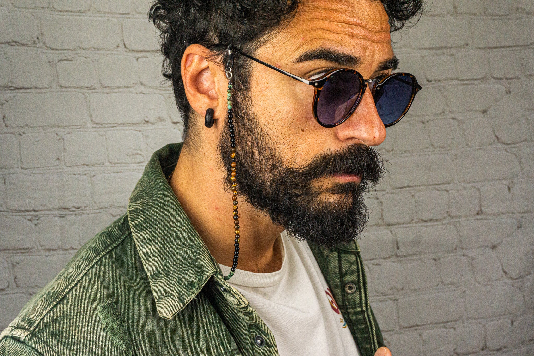mens gemstone beaded glasses chain - wander jewellery