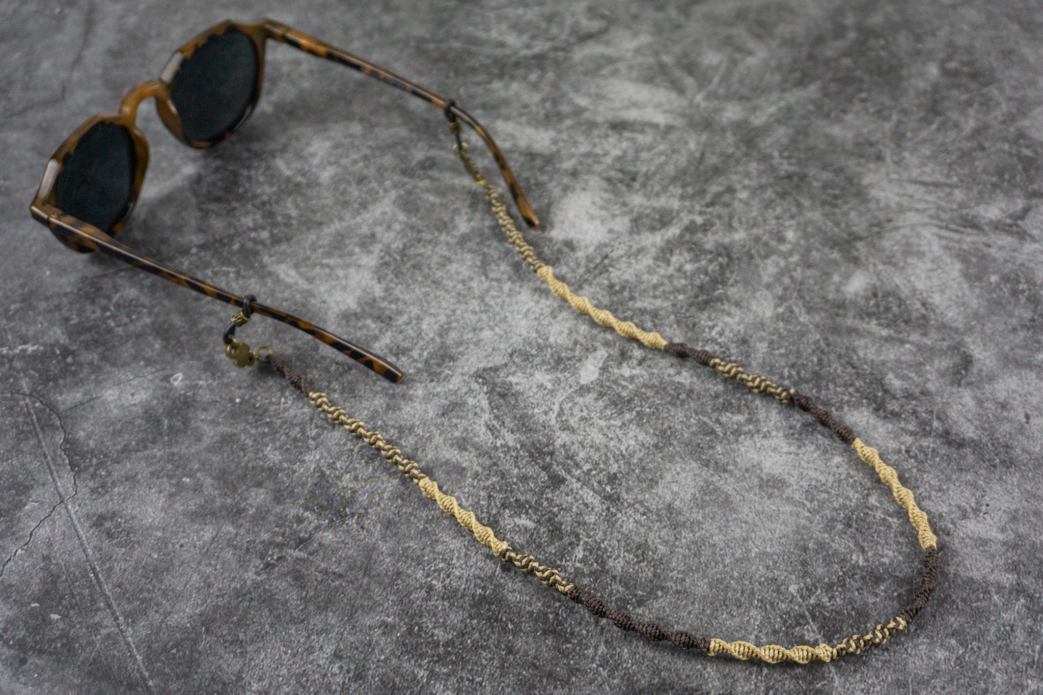 beige and brown macrame woven glasses chain holder-wander jewellery