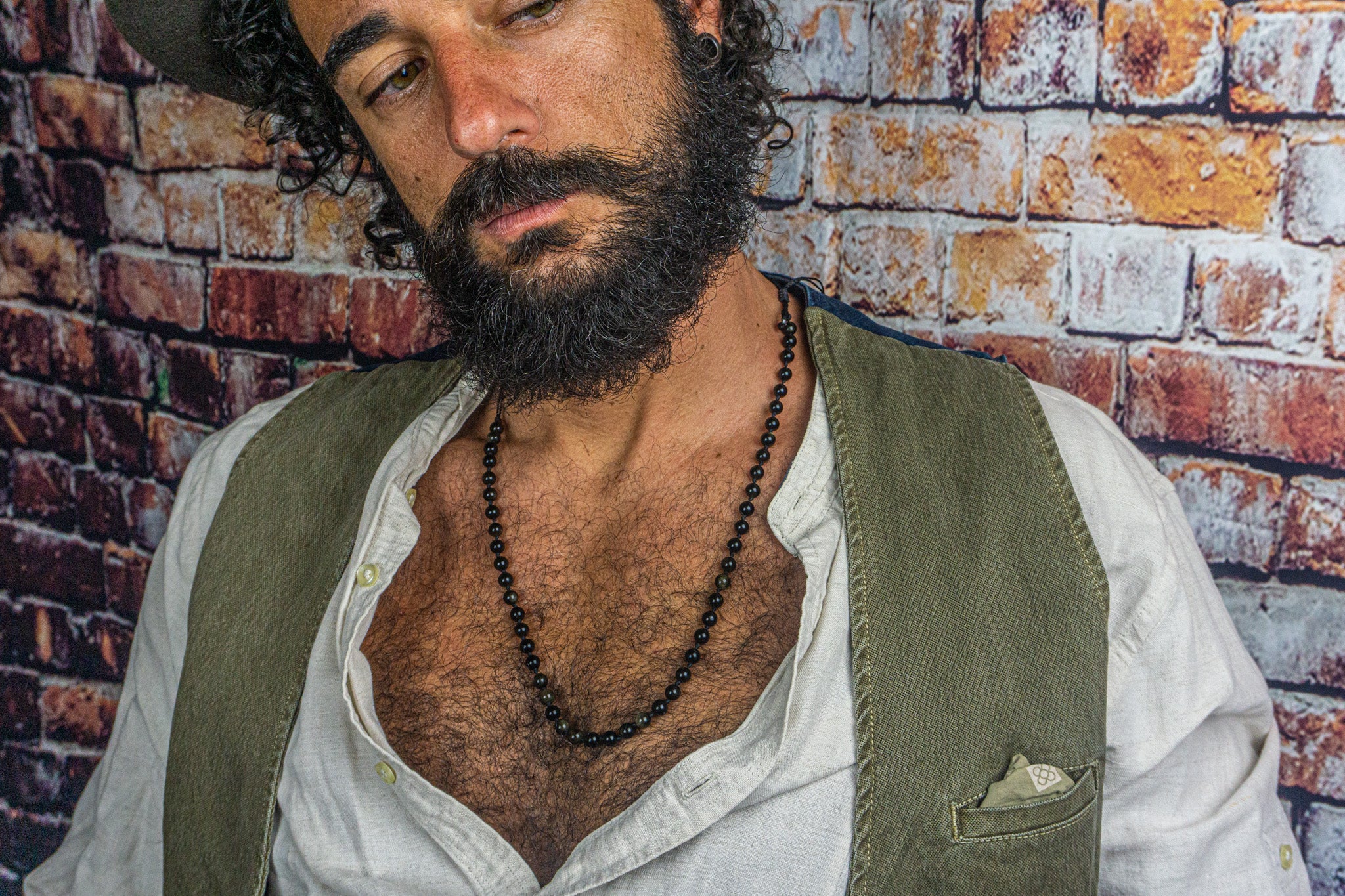 mens obsidian beaded necklace- wander jewellery