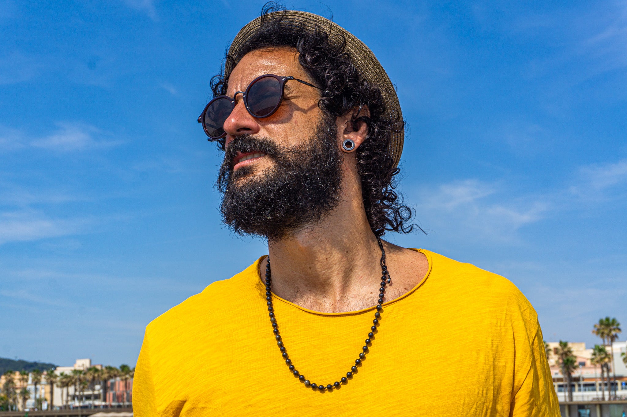 mens golden obsidian beaded adjustable necklace- wander jewellery