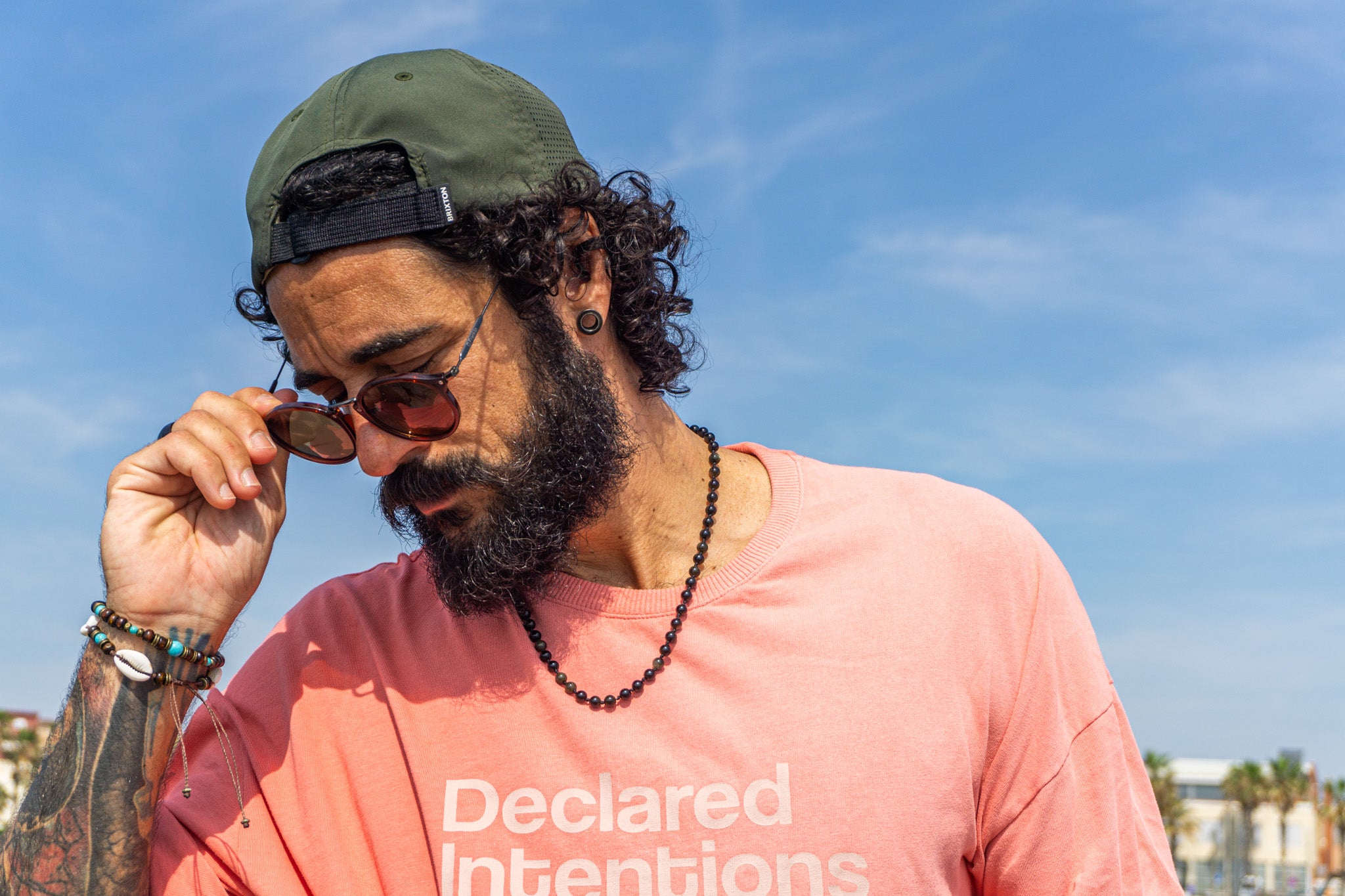 mens black golden obsidian beaded adjustable necklace- wander jewellery