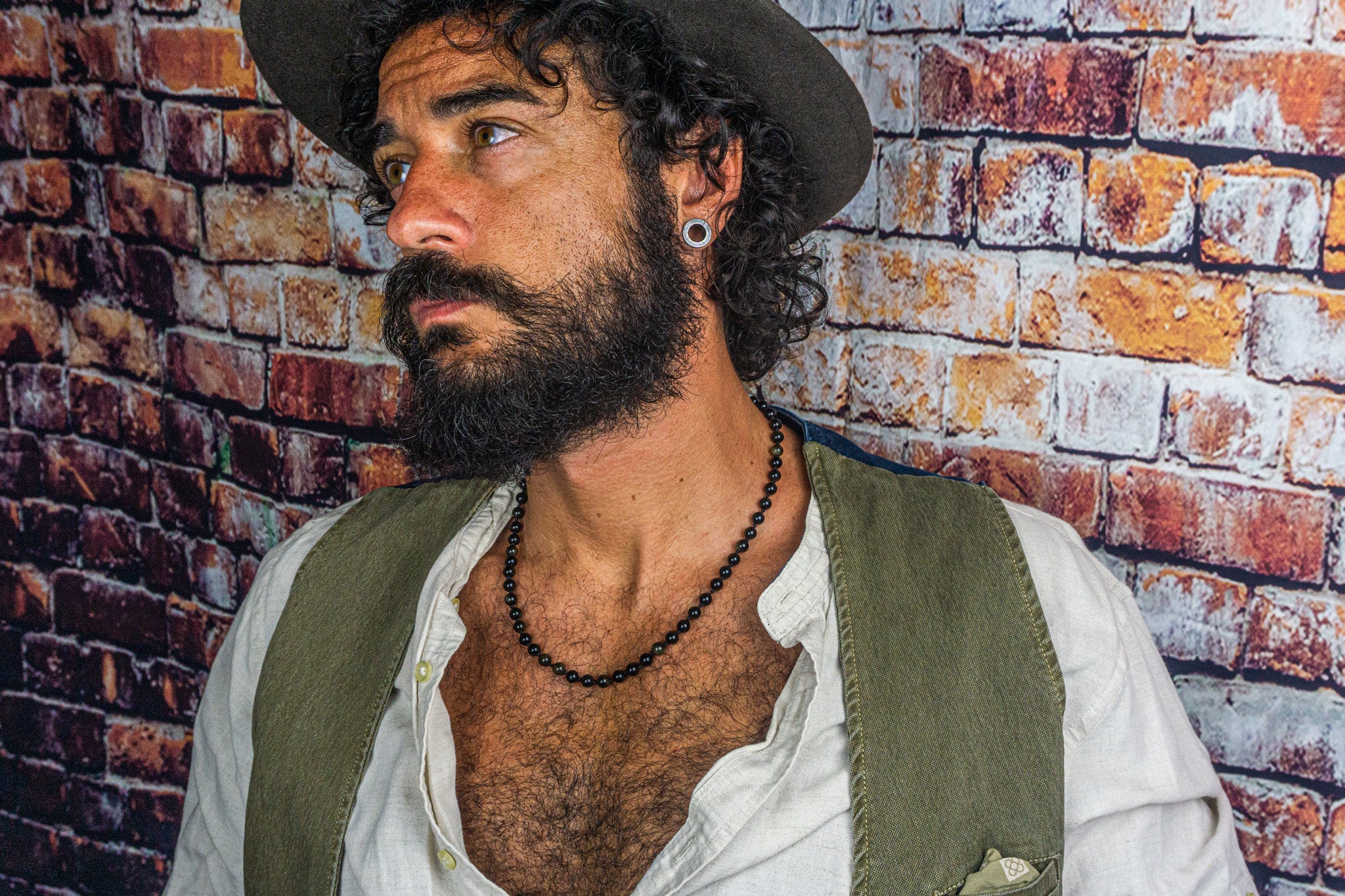 mens black golden obsidian beaded adjustable necklace- wander jewellery