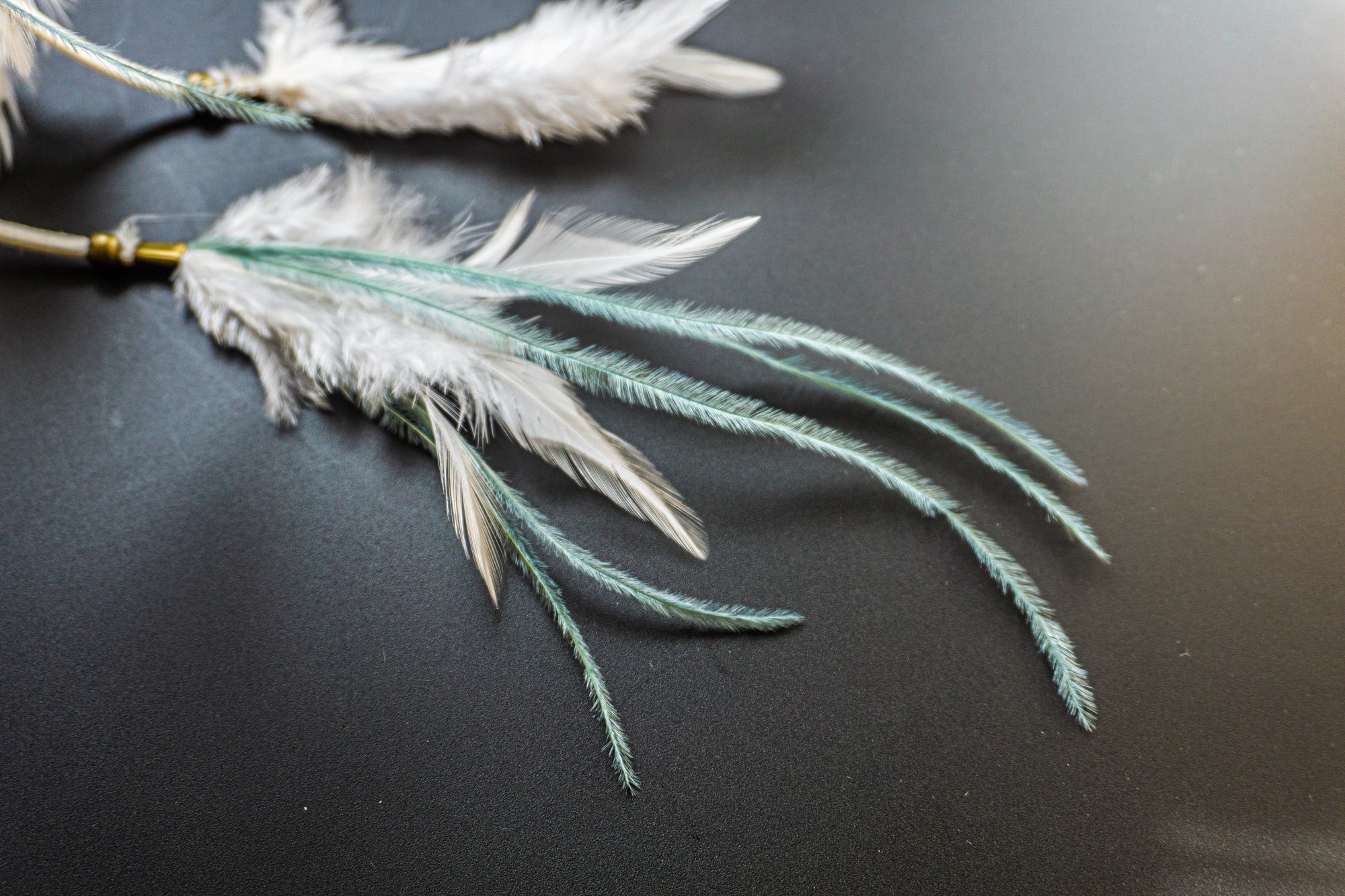 boho white braided headband with natural feathers and charms- wander jewellery